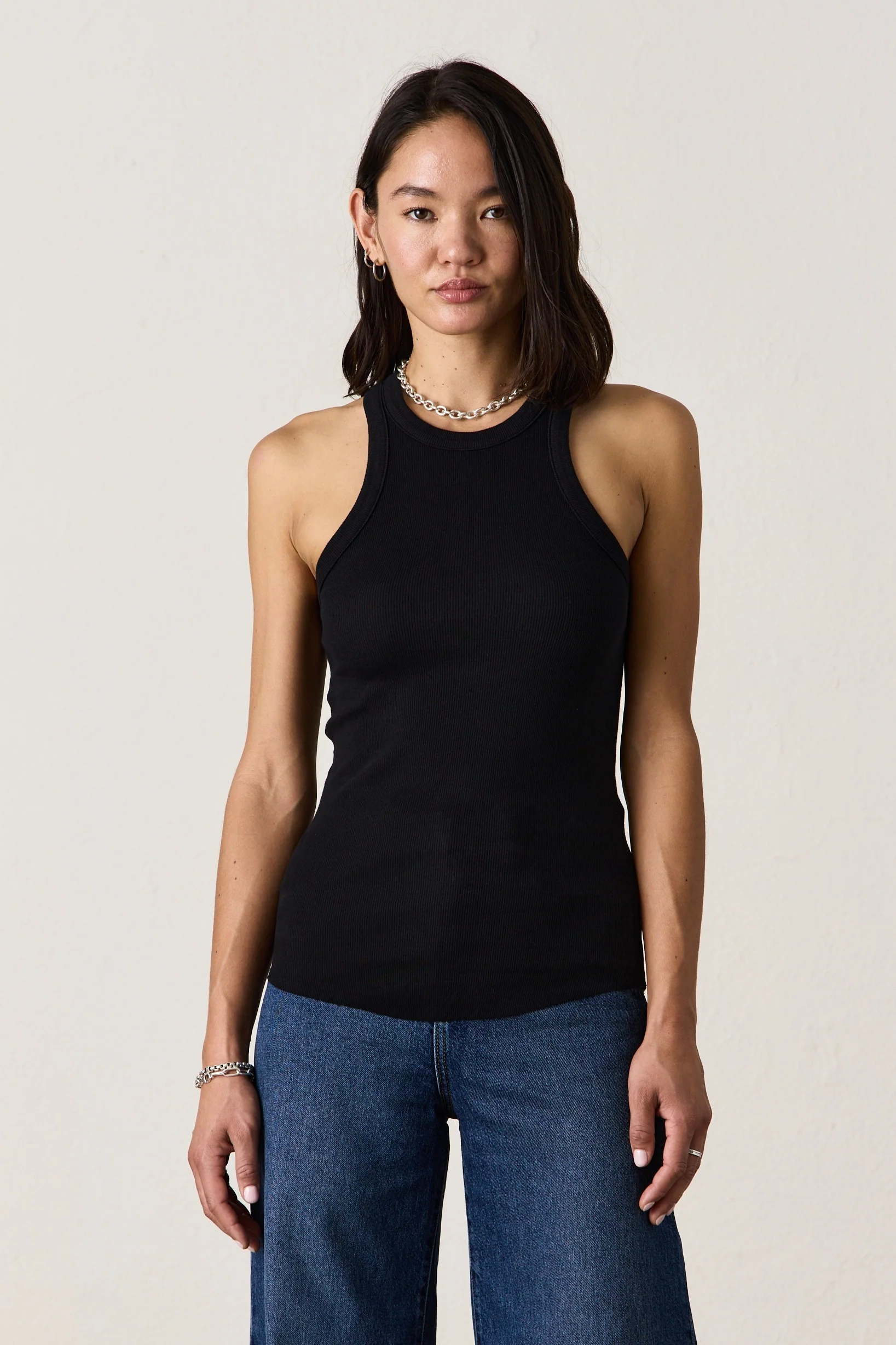 ALEXA FITTED RIB TANK / BLACK - Renuaun