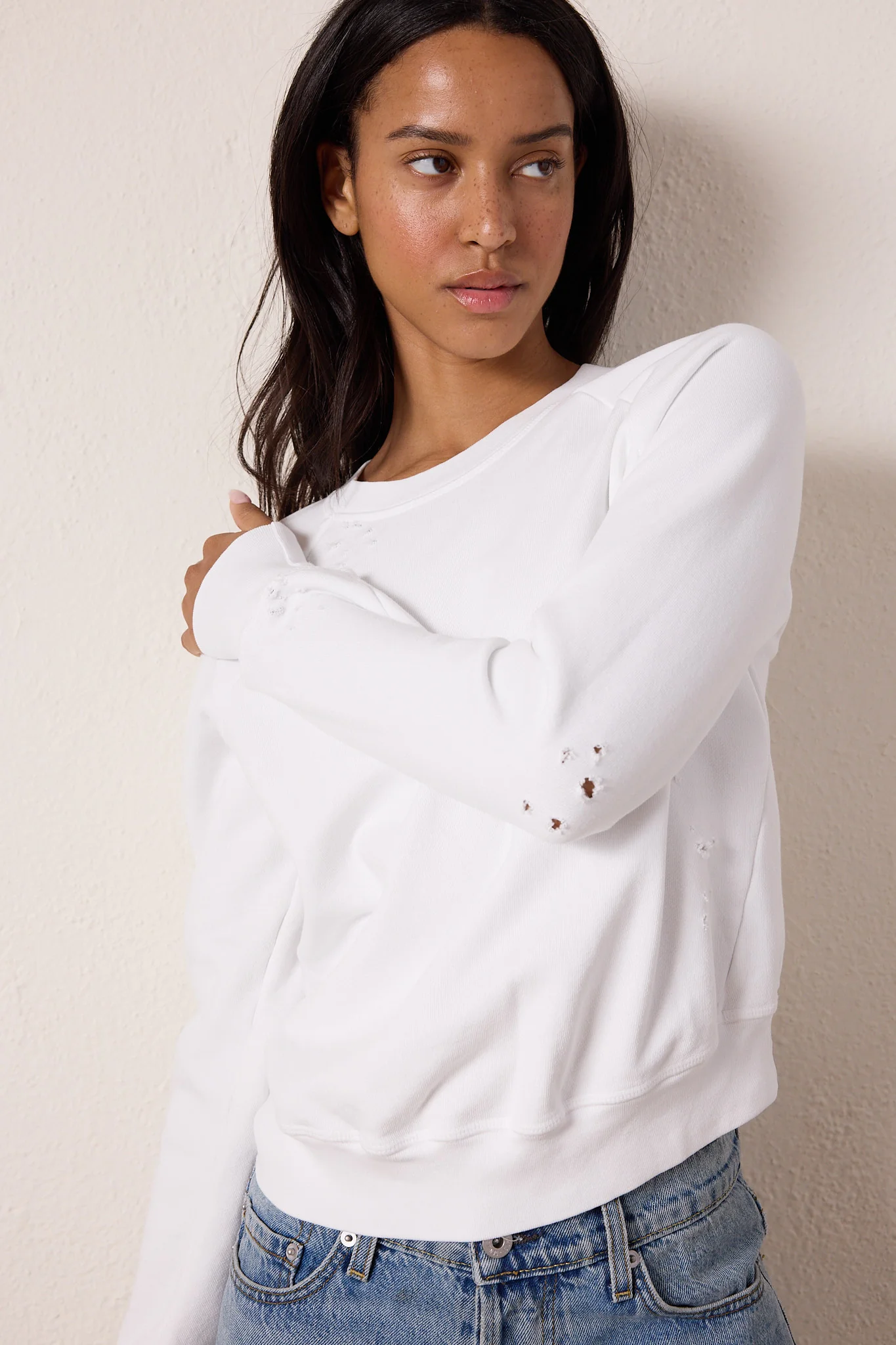 NSF Saguro Chic Torn Loop Terry Sweatshirt - White - Renuaun