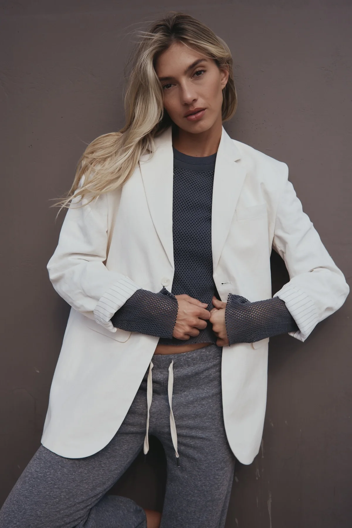 NSF Lawrence Oversize Linen Cotton Blazer - Ivory - Renuaun