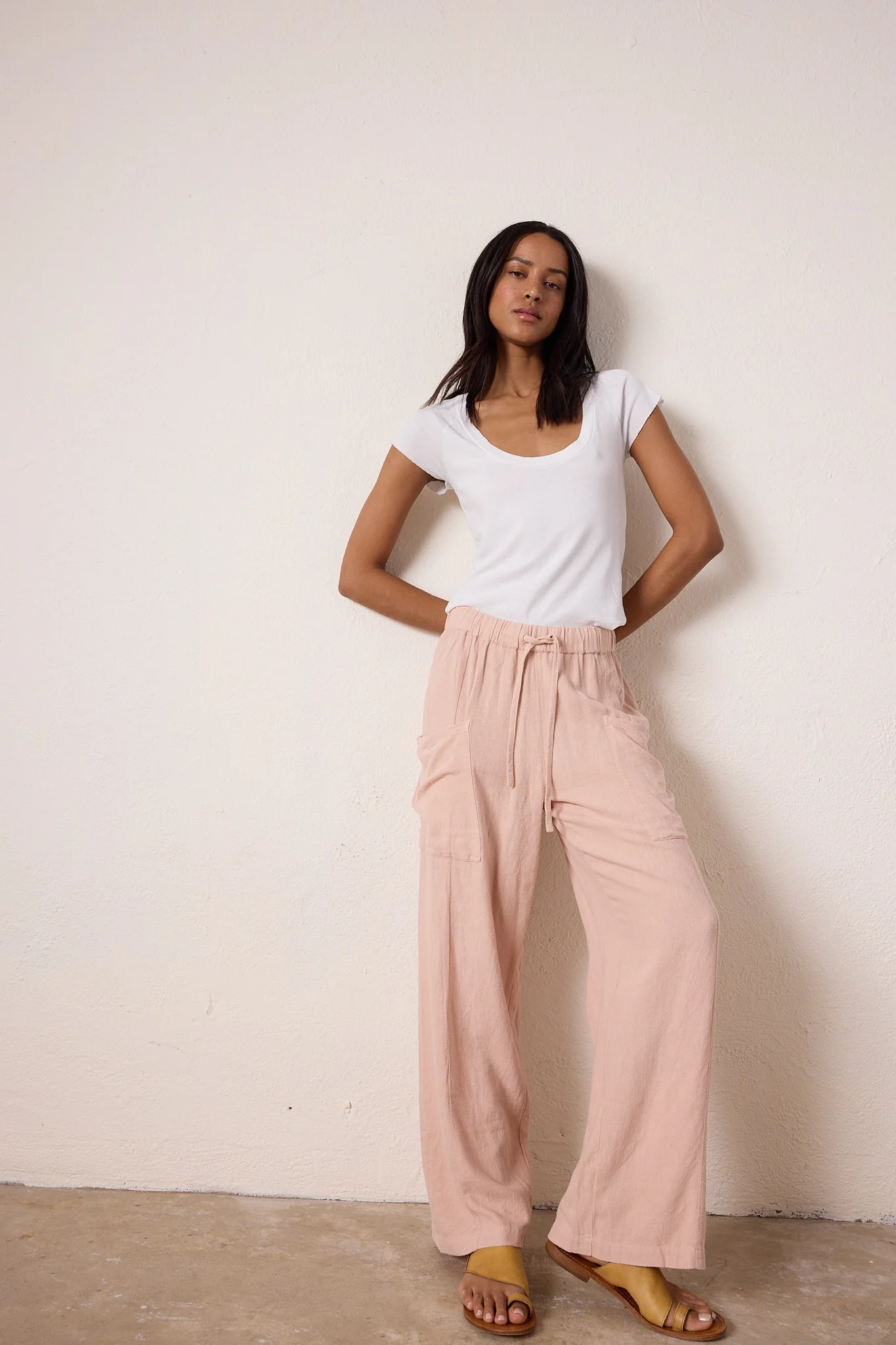 NSF Sydney Wide Leg Linen Viscose Pant - Rosy - Renuaun