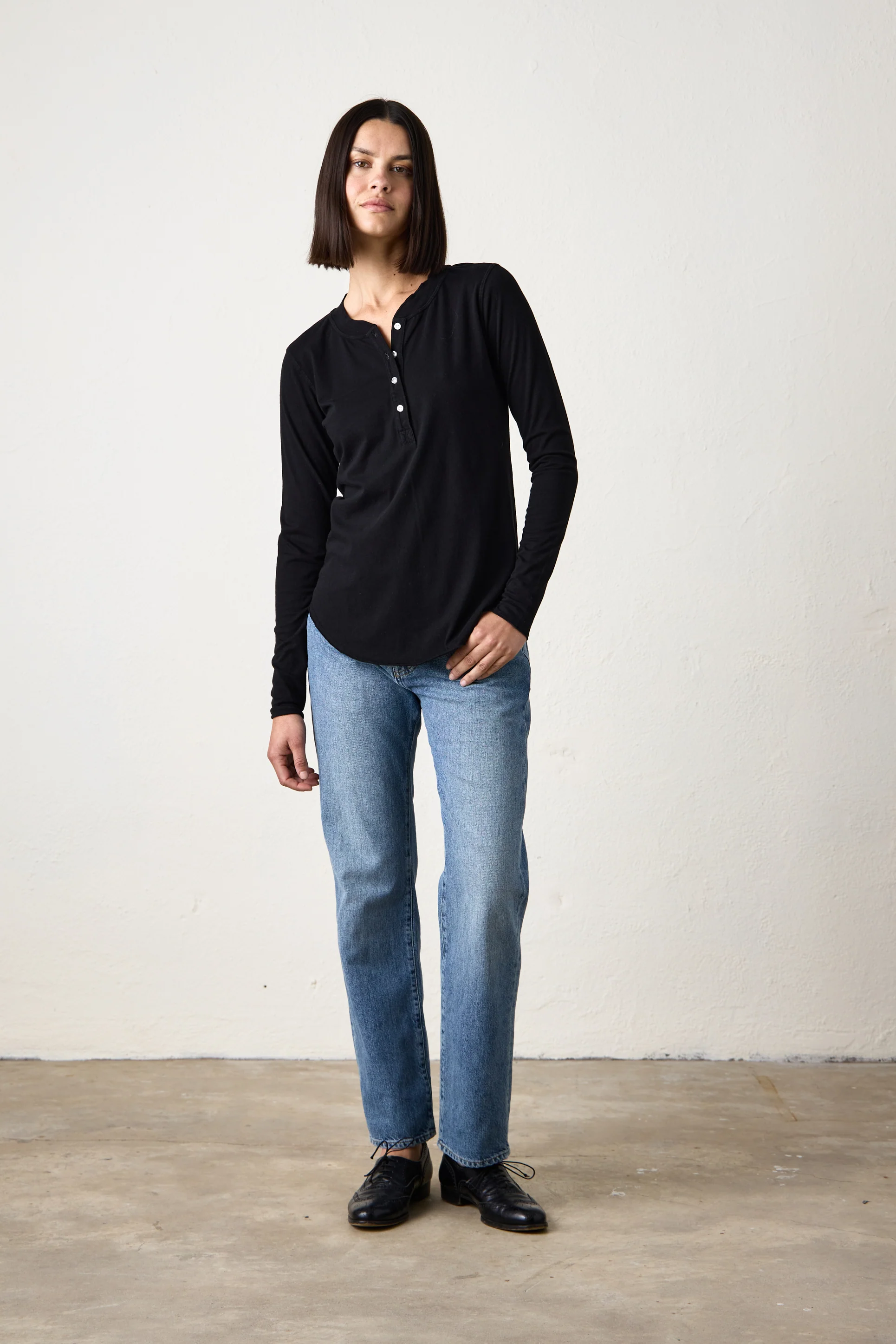 HAL FINE JERSEY HENLEY / BLACK - Renuaun