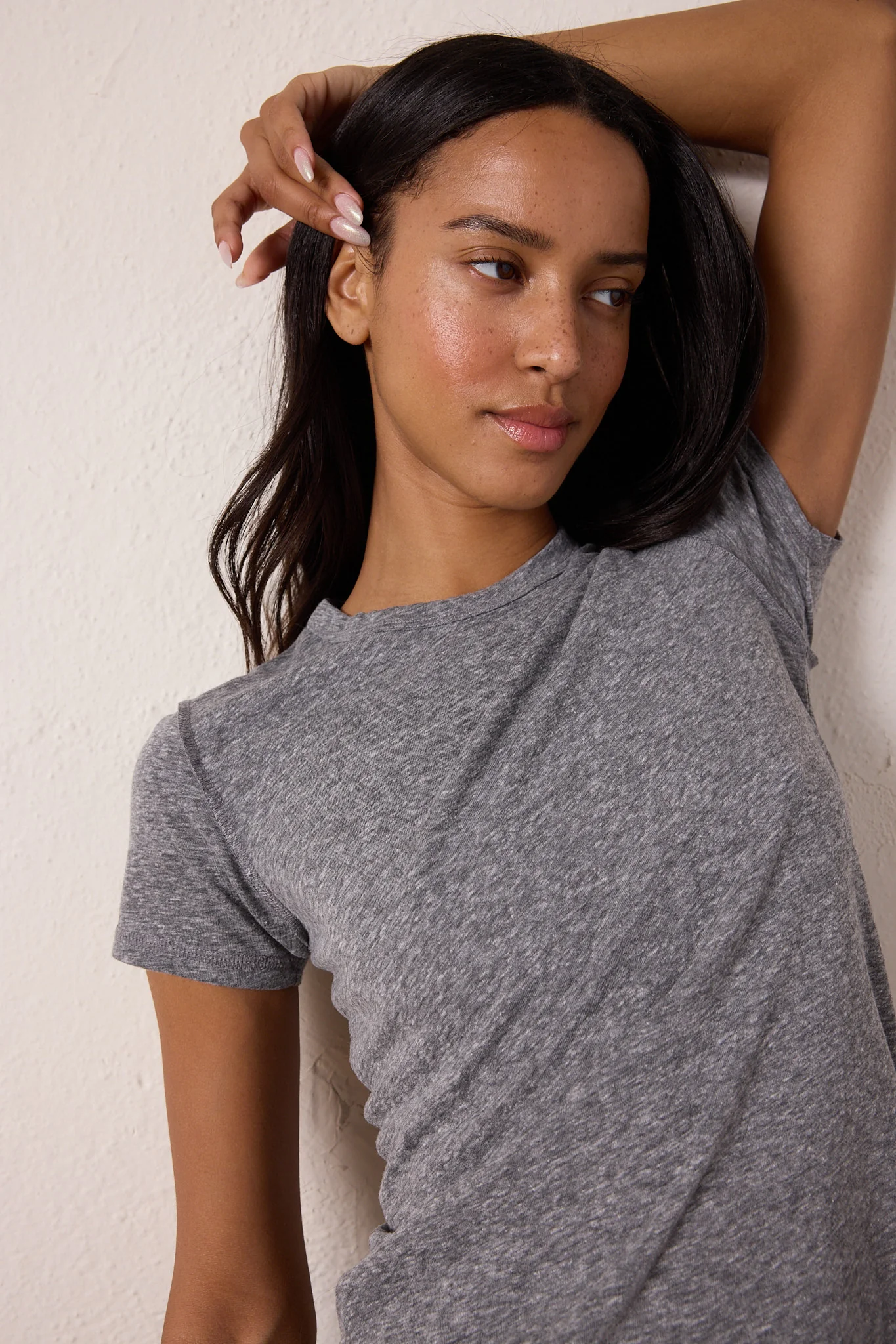 NSF Alessi Shrunken Melange Jersey Tee - Charcoal Heather Gray - Renuaun