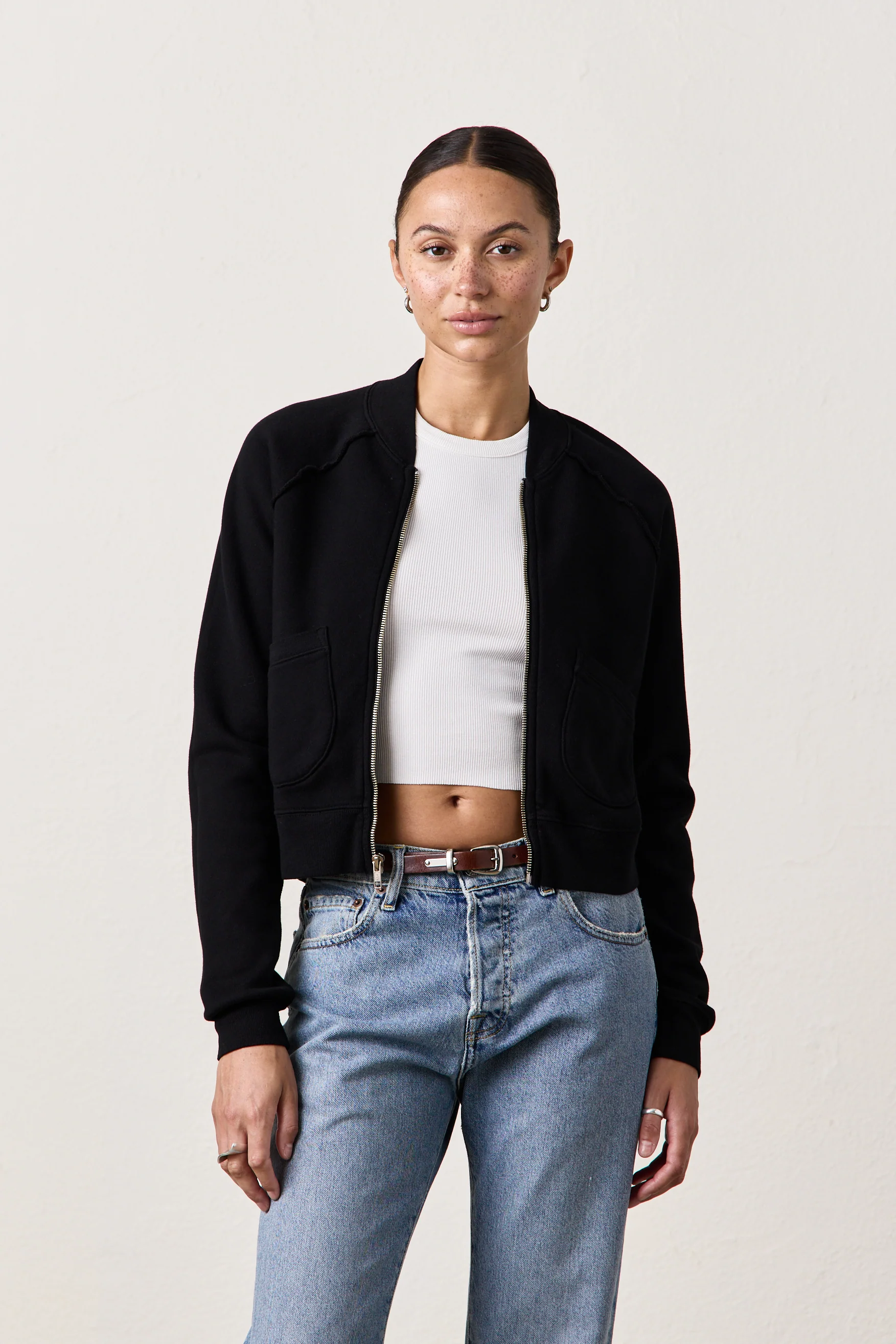 FOX ZIP FRONT COZY FLEECE BOMBER / BLACK - Renuaun