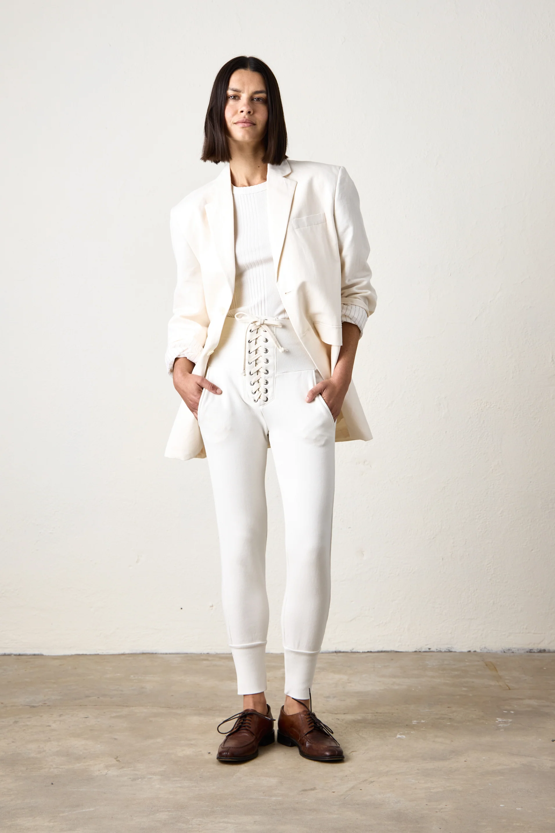 NSF Maren Corset Loop Terry Sweatpant - Soft White - Renuaun