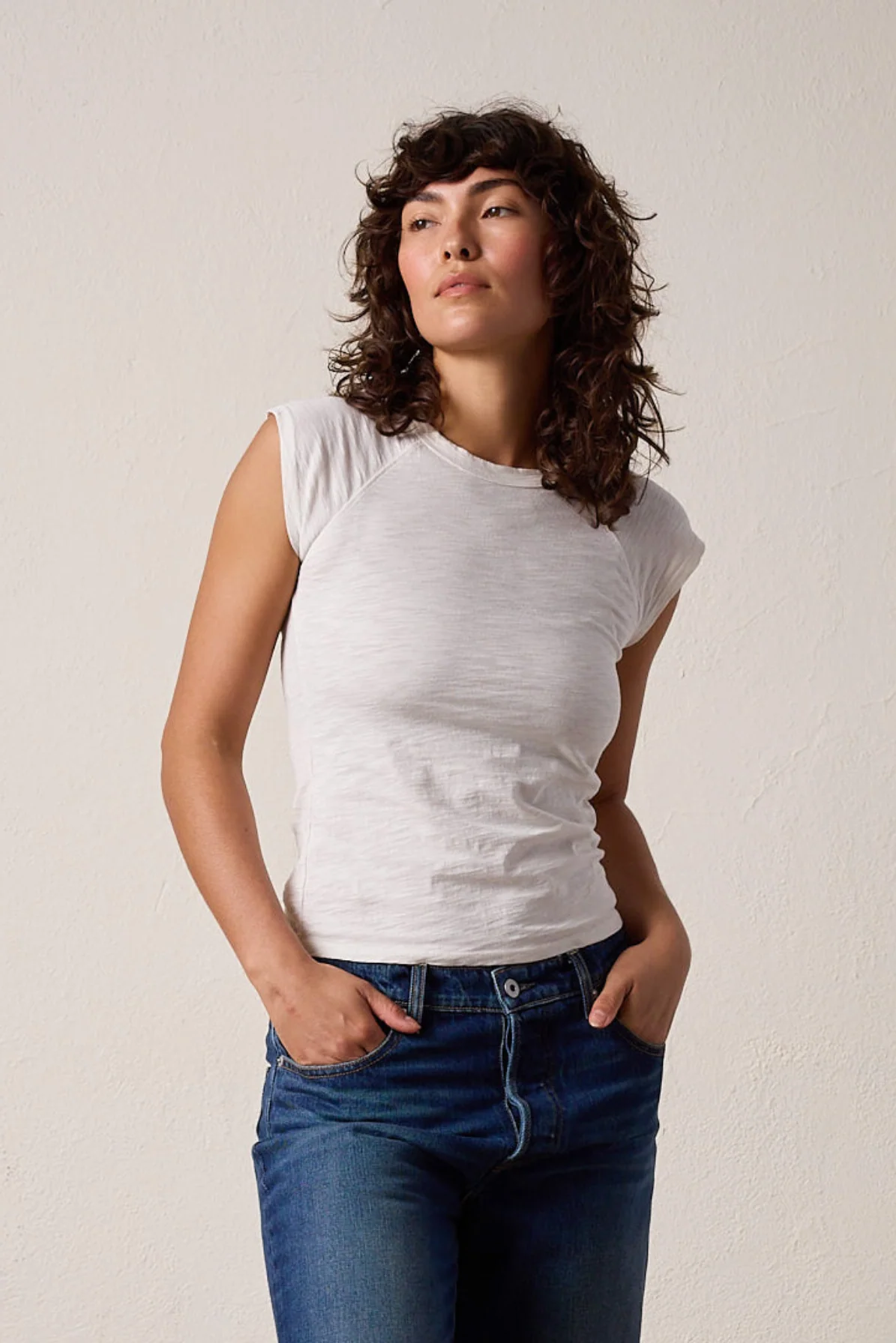 NSF Chloe Fitted Slub Jersey Muscle Tee - Soft White - Renuaun