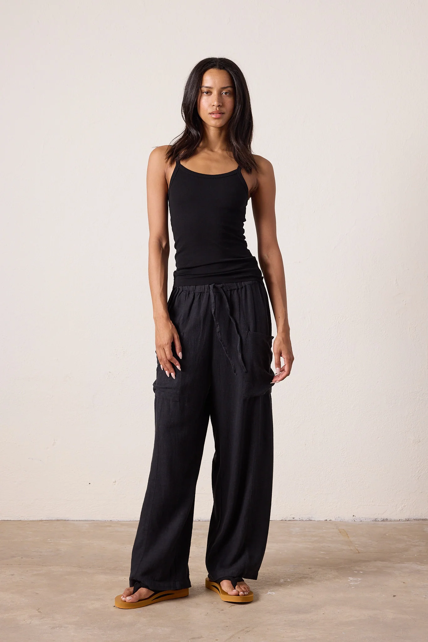 NSF Sydney Wide Leg Linen Viscose Pant - Black - Renuaun