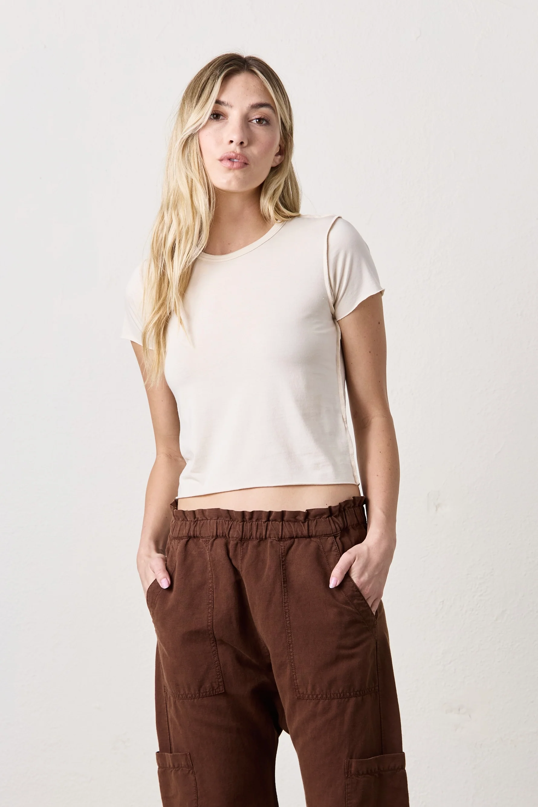 NSF Tara Lux Jersey Mini Crew Tee - Ivory - Renuaun