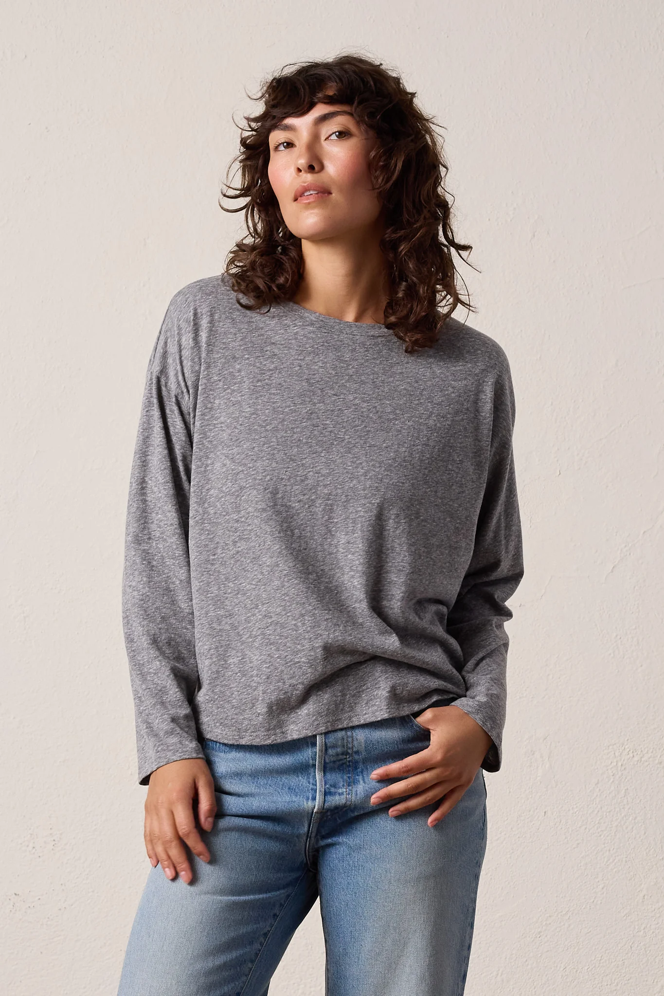 NSF Loffler Boxy Melange Jersey Tee - Charcoal Heather Gray - Renuaun