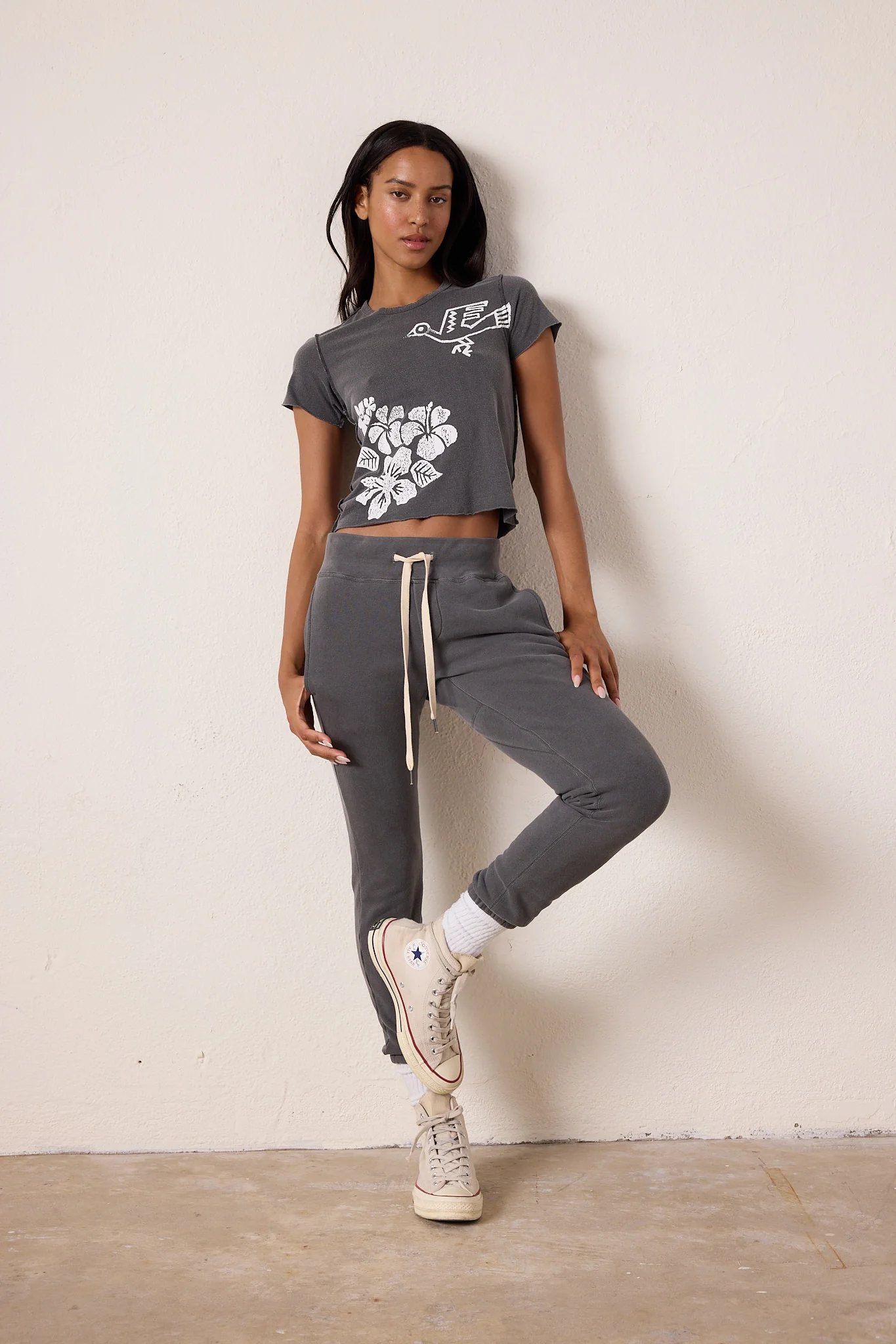 NSF Tara Lux Jersey Hula Mini Crew Tee - Faded Black - Renuaun