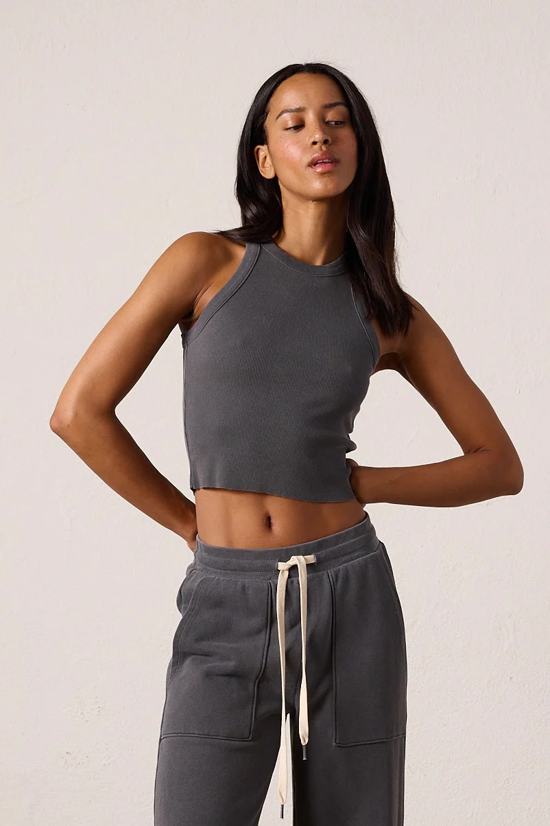 NSF Amaya Fitted Crop Rib Tank - Faded Black - Renuaun