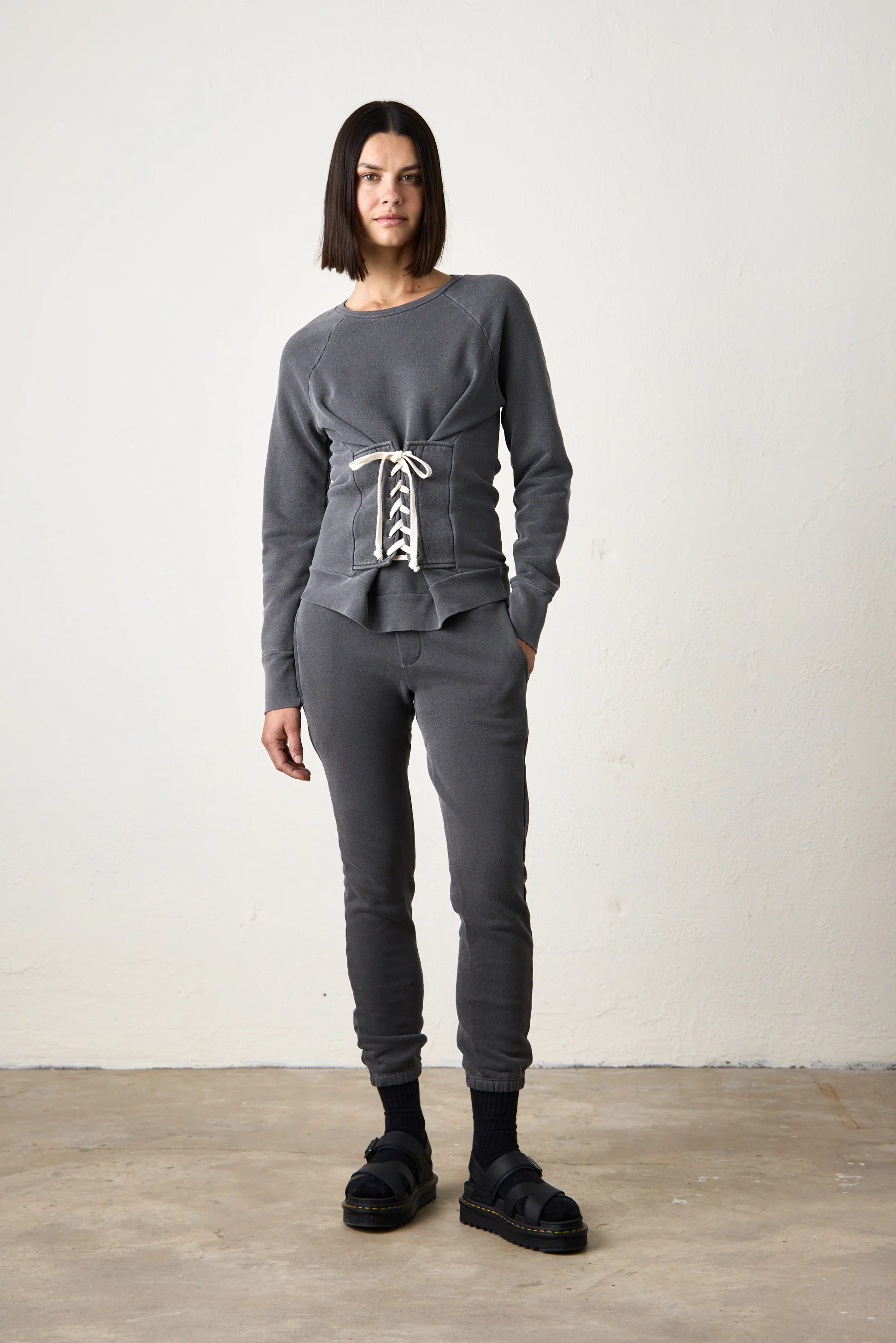 NSF Elio Corset Loop Terry Crew - Faded Black - Renuaun