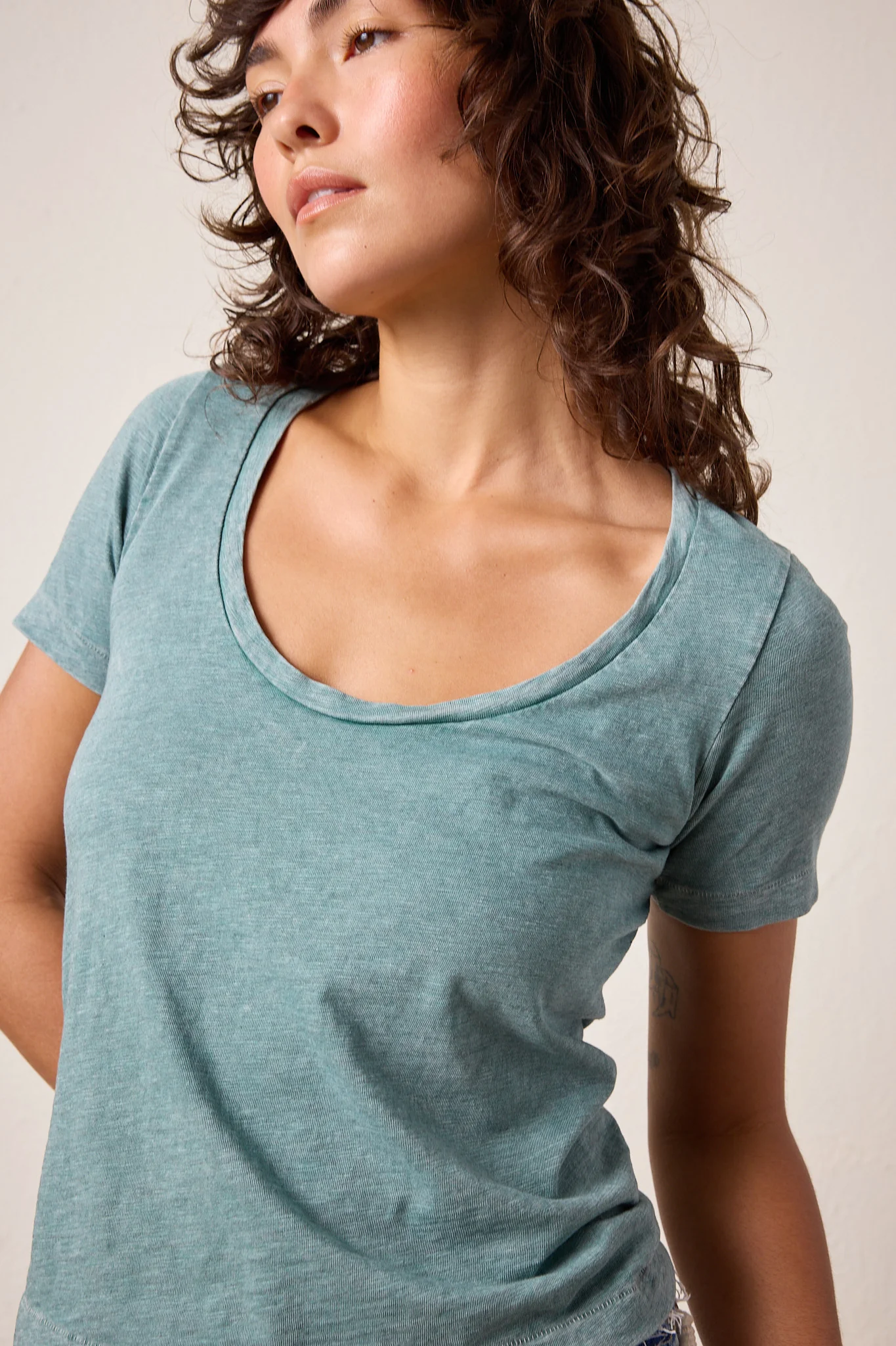 NSF Tally Slim Fit U Neck Slub Jersey Tee - Teal Perl Heather - Renuaun