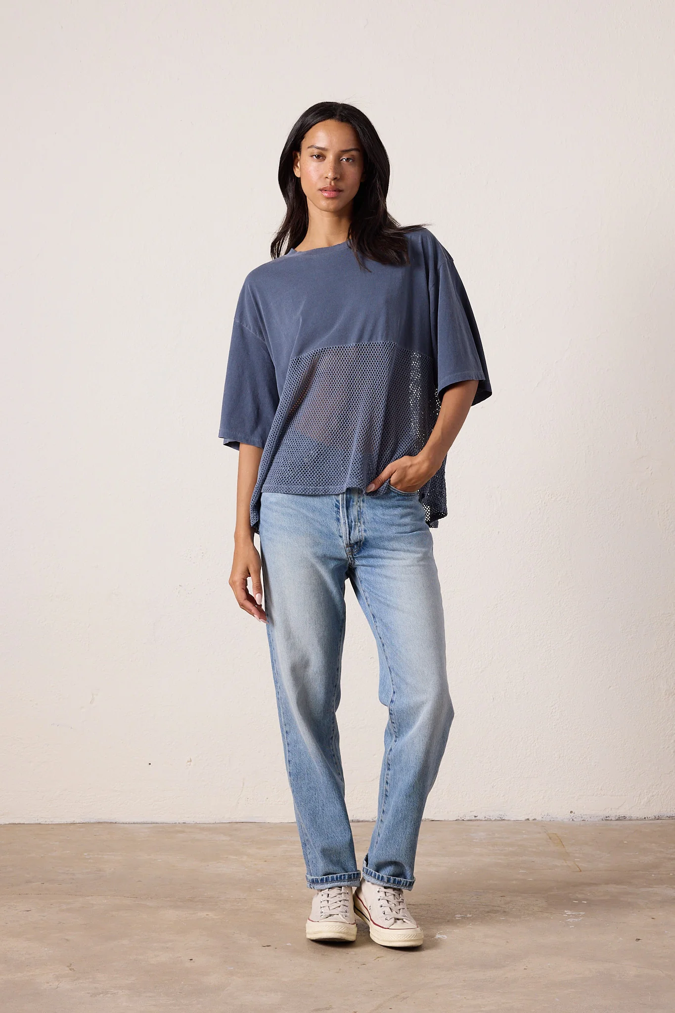 NSF Ryan Oversized Mesh Jersey Tee - Faded Neo Blue - Renuaun