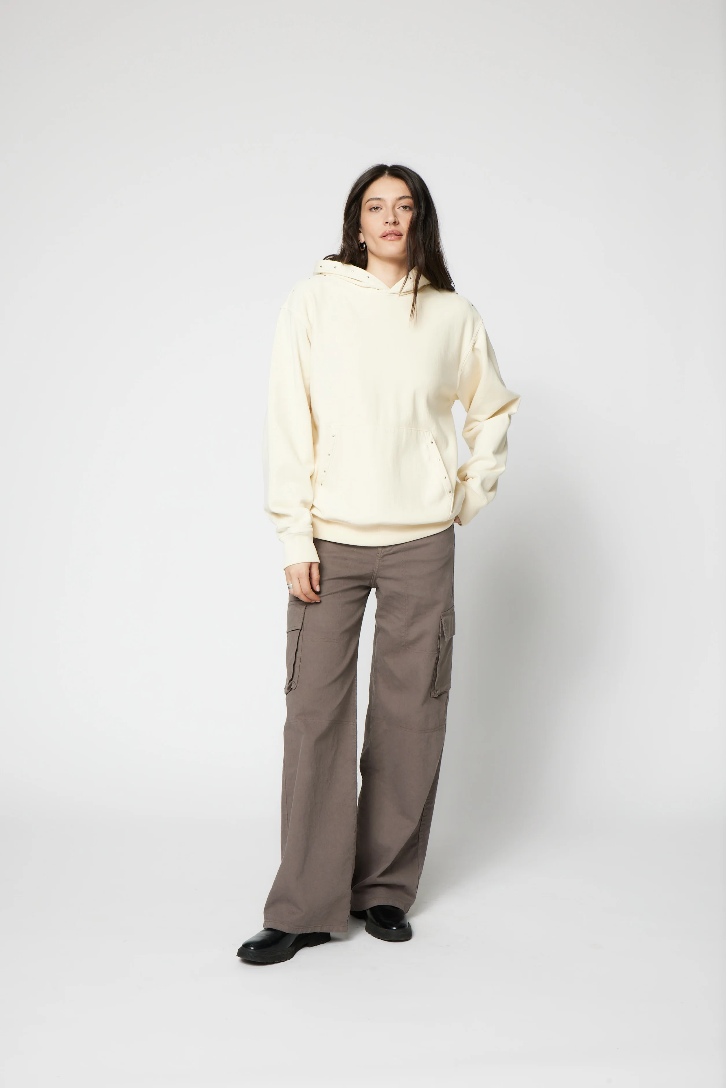 NSF SRPLS Studded and Repaired Hoodie - French Vanilla - Renuaun