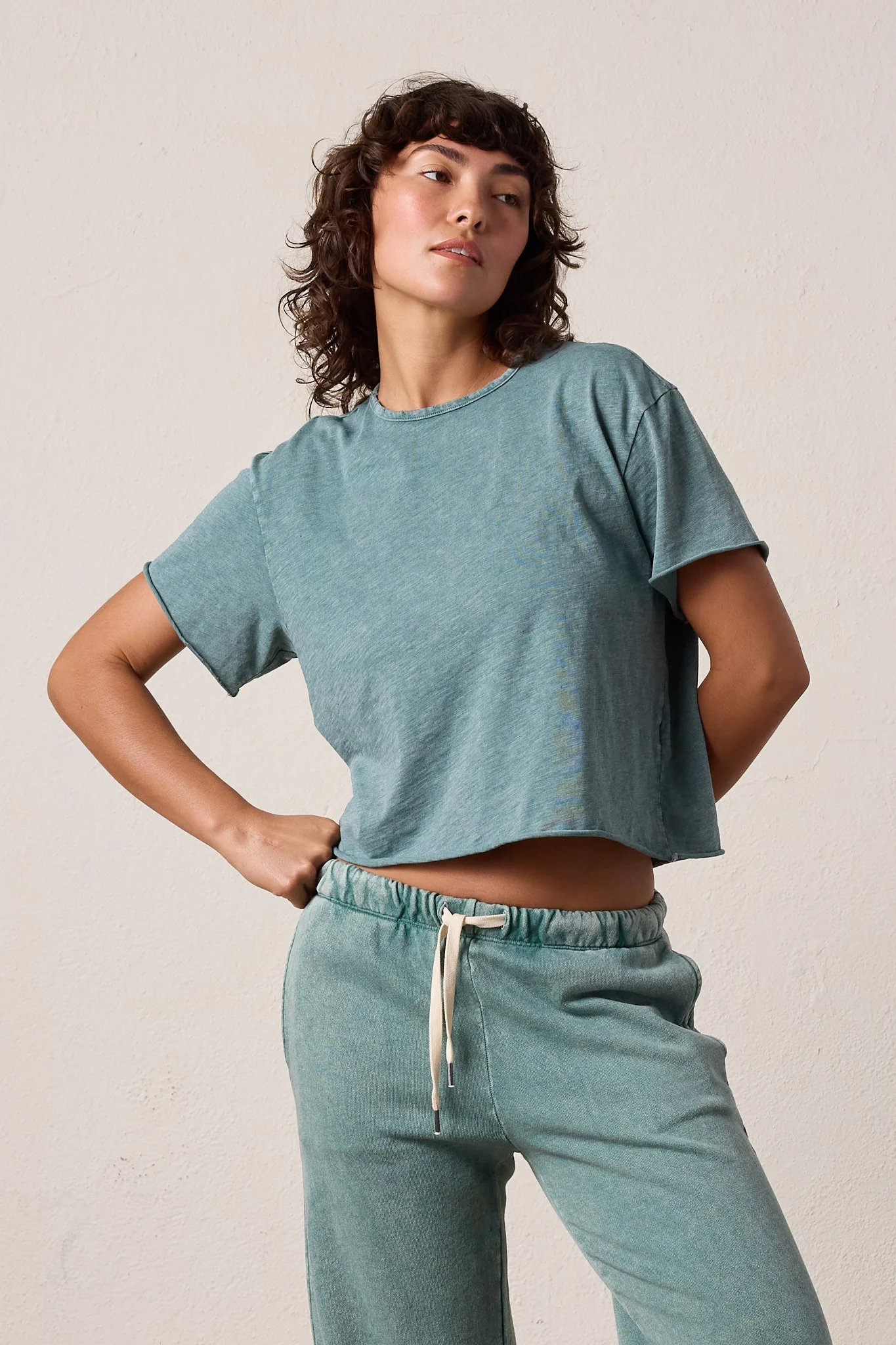 NSF Harper Boxy Slub Jersey Tee - Teal Perl Heather - Renuaun