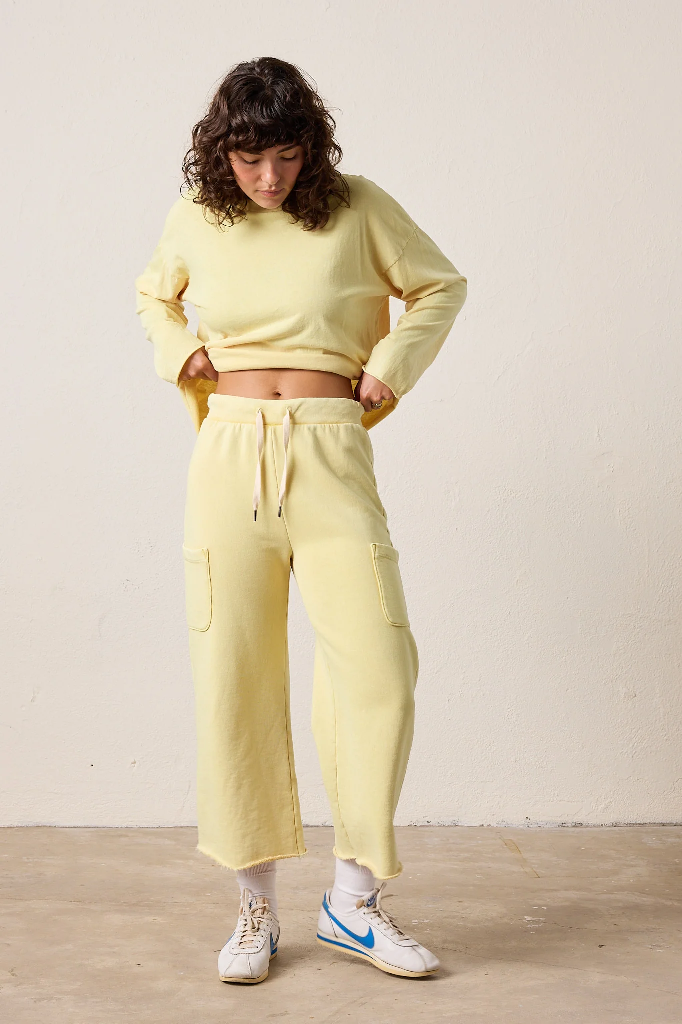 NSF Diya Crop Straight Loop Terry Sweatpant - Lemon Perl - Renuaun