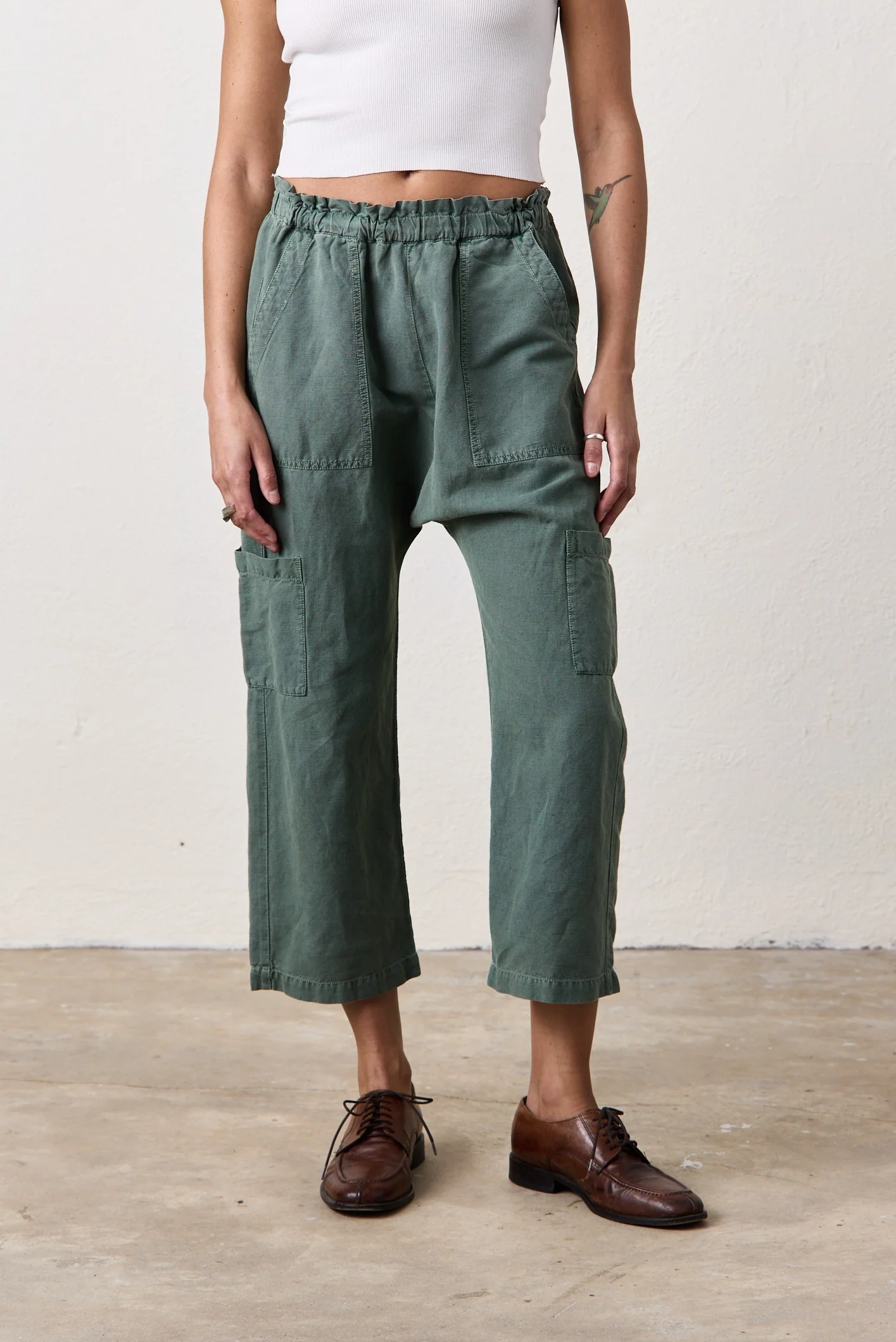 NSF Shailey Paperbag Waist Linen Cotton Pant - Sulpher Stone - Renuaun