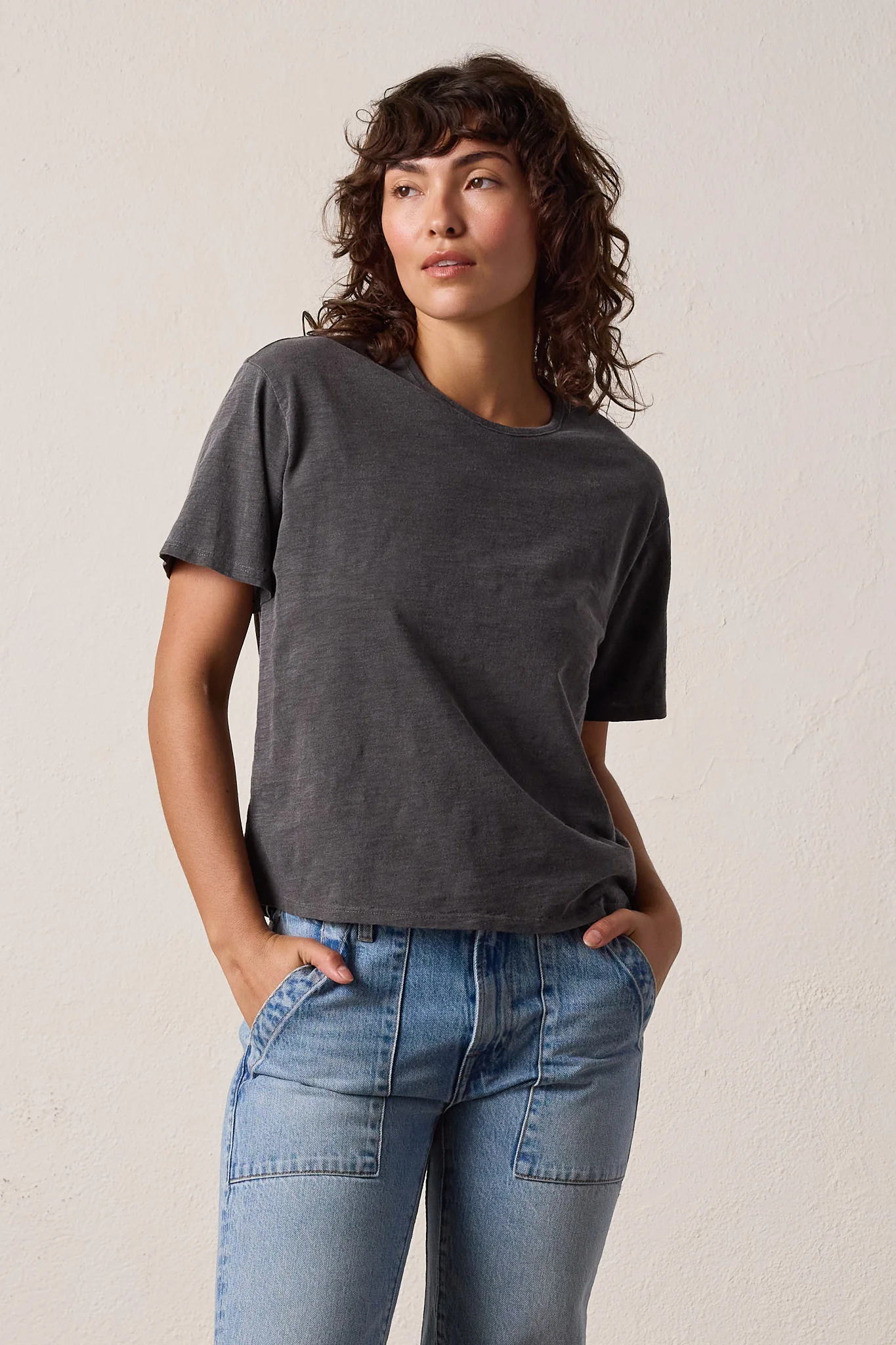 NSF Harper Boxy Slub Jersey Tee - Faded Black - Renuaun