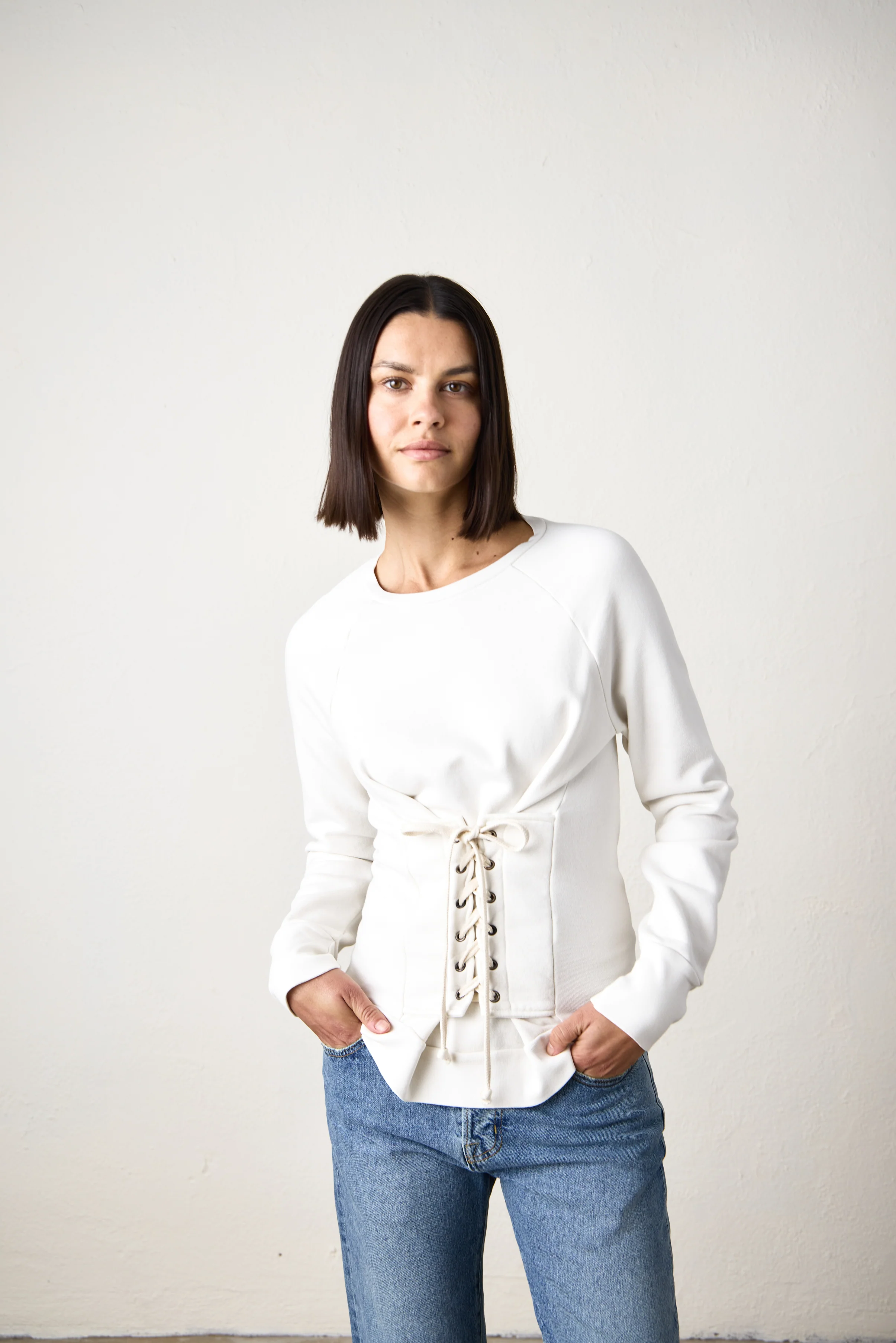 NSF Elio Corset Loop Terry Crew - Soft White - Renuaun