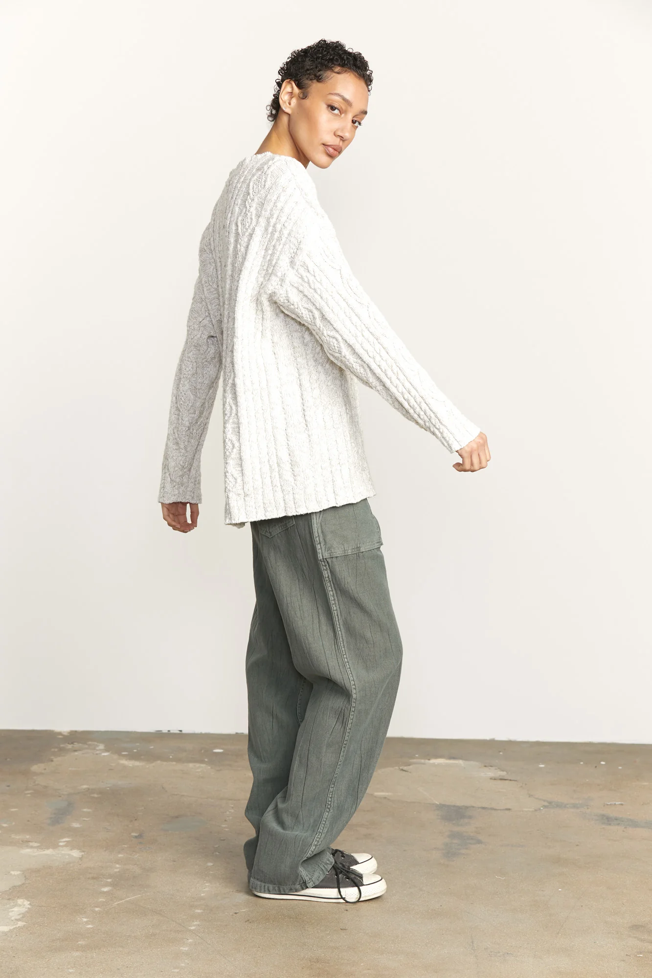 NSF SRPLS 90S Era Cable Sweater - Heather Gray - Renuaun