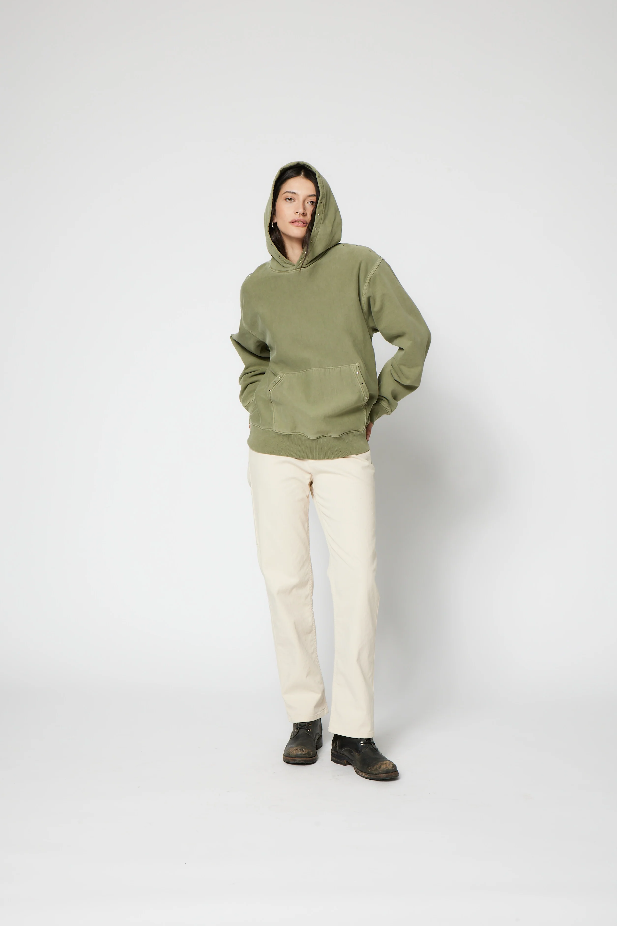 NSF SRPLS Studded and Repaired Hoodie - Pigment Sage - Renuaun