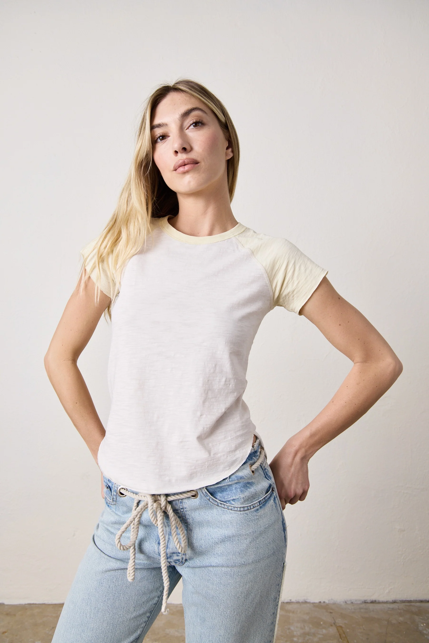 NSF Tommy Slub Jersey Raglan Tee - Ivory/Lemonade - Renuaun