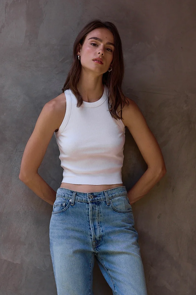 NSF Amaya Fitted Crop Rib Tank - Soft White - Renuaun