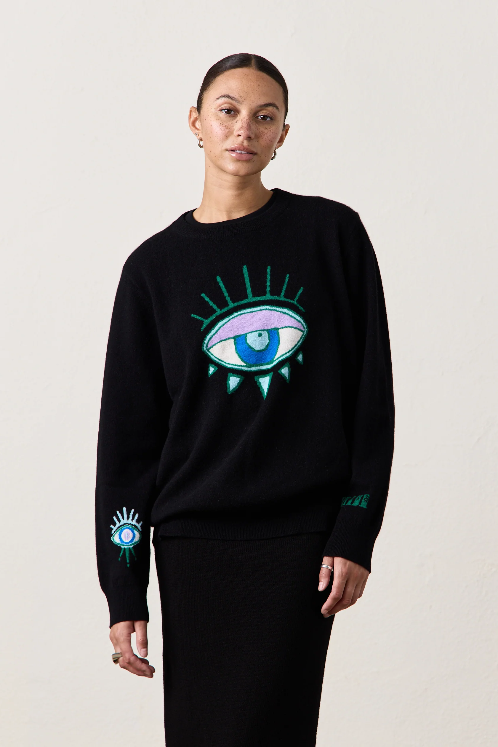 NSF X Jacquie Aiche - Big Eye Cashmere Crew - Black - Renuaun