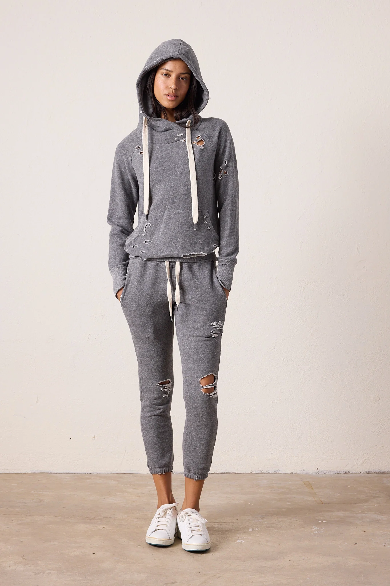 NSF Sayde Slim Destroyed Melange Terry Sweatpant - Charcoal Heather Gray - Renuaun