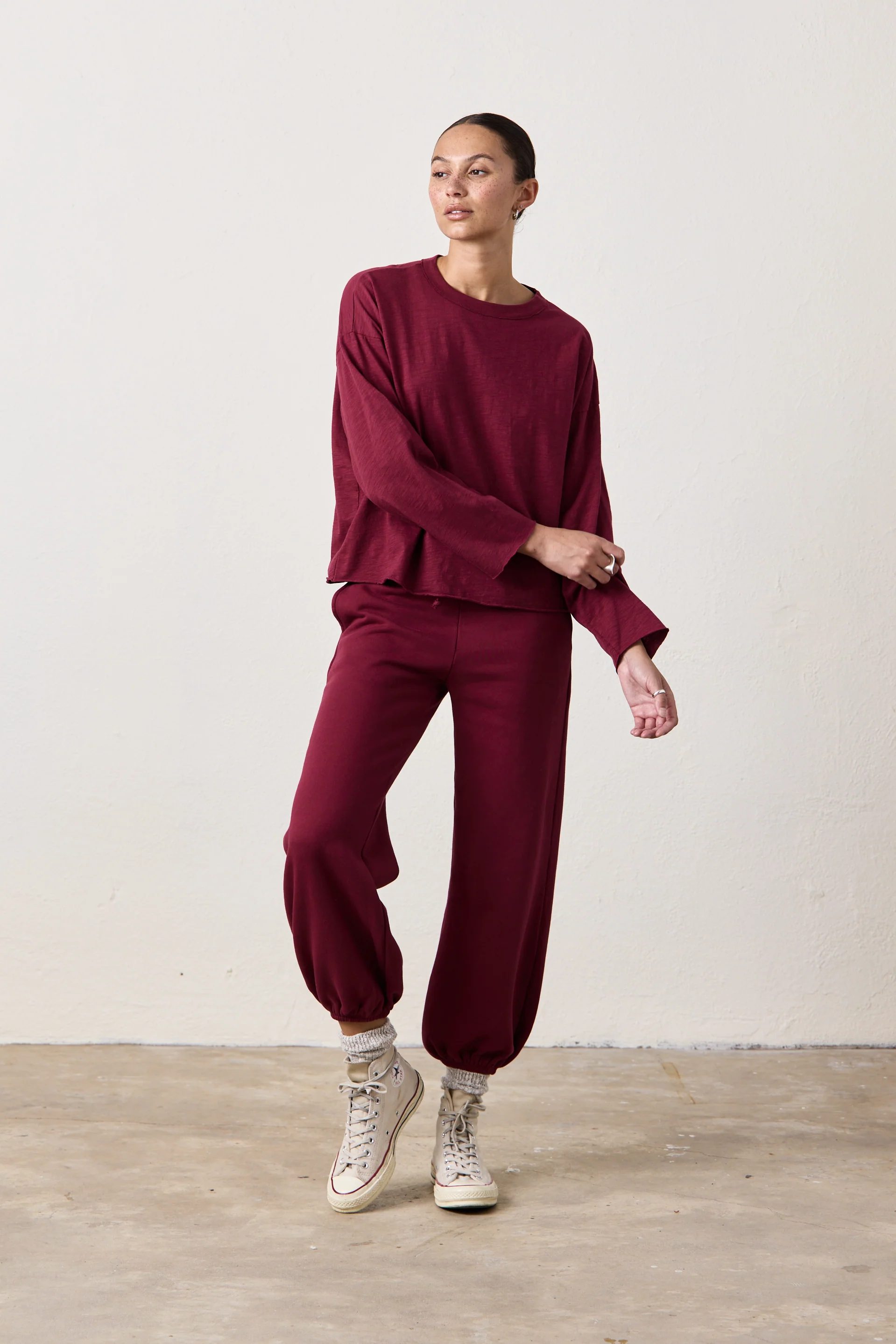 LOFFLER SLUB JERSEY BOXY TEE / DARK CHERRY - Renuaun