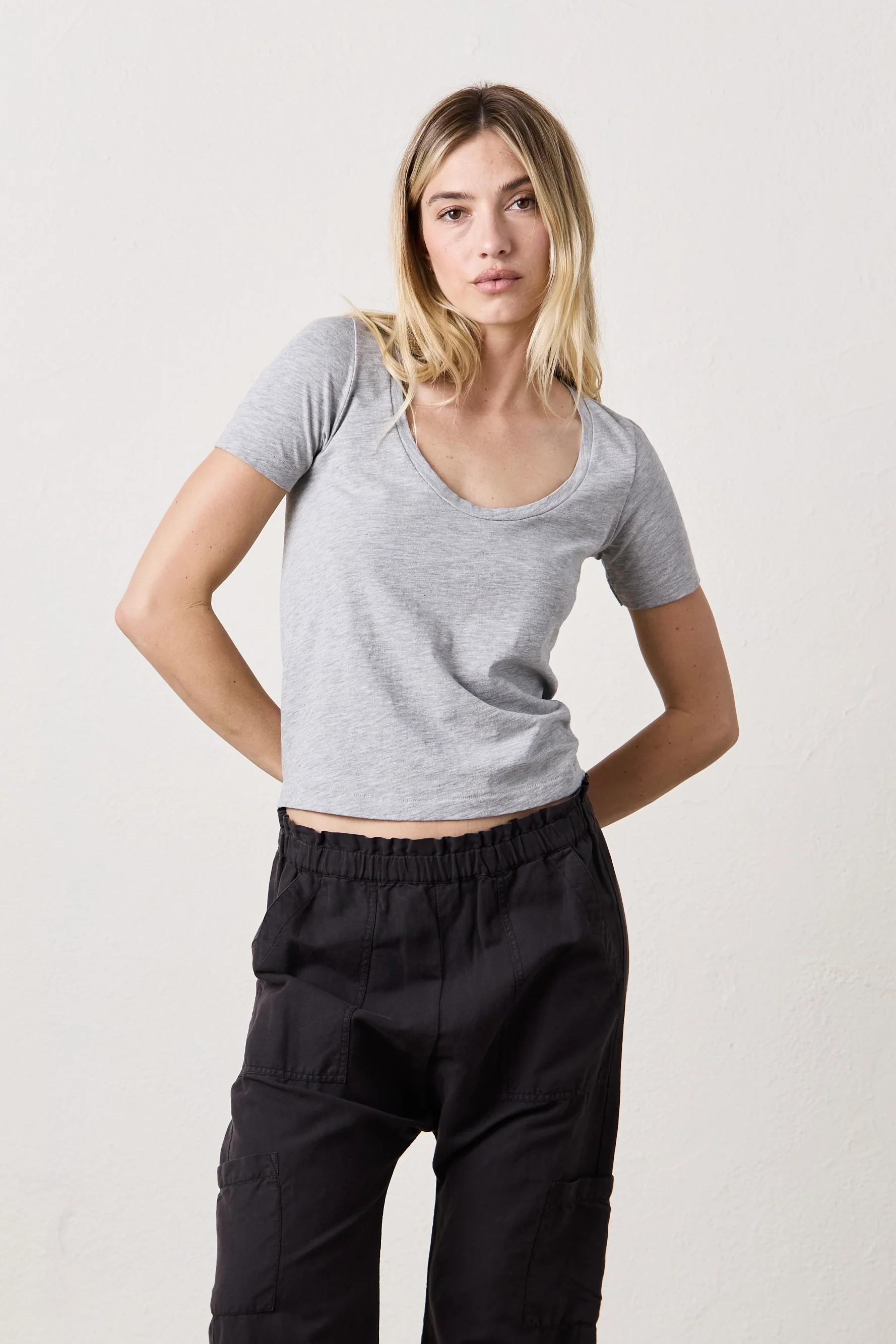 NSF Tally Slim Fit U Neck Vintage Jersey Tee - Heather Gray - Renuaun