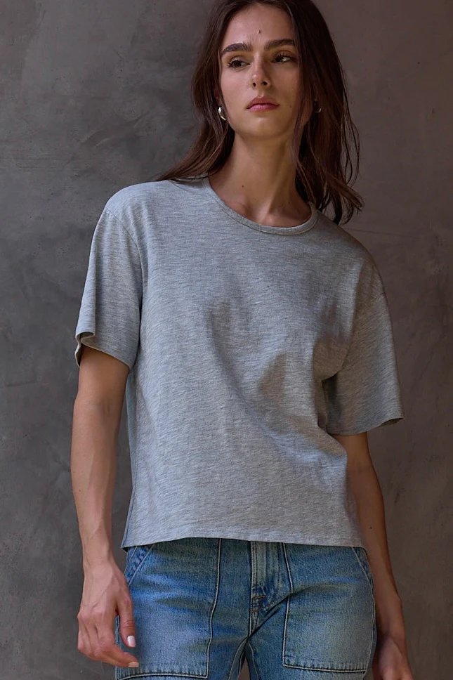 NSF Harper Boxy Vintage Jersey Tee - Heather Gray - Renuaun