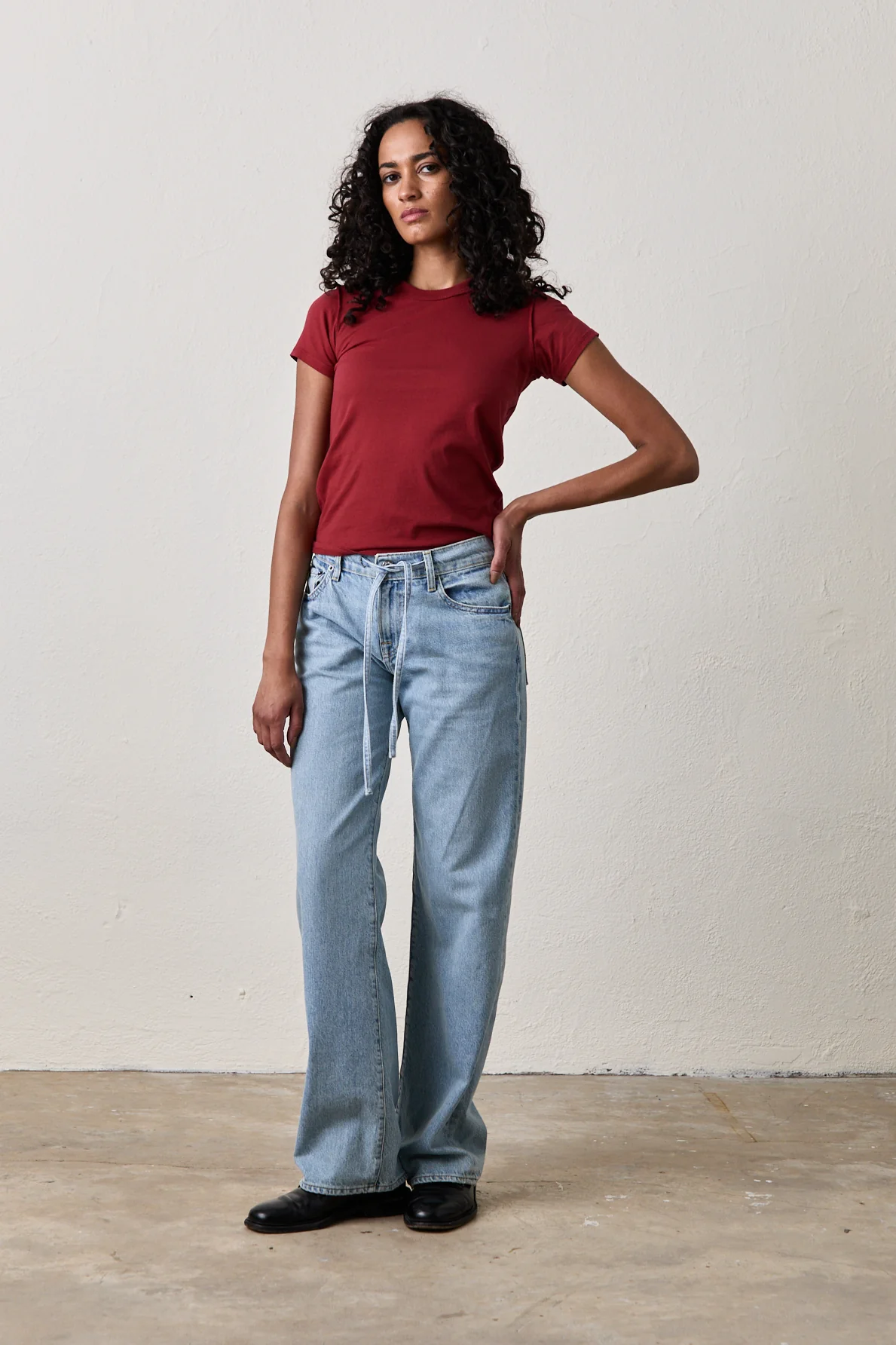 Alessi Shrunken Fine Jersey Tee - Deep Red - Renuaun