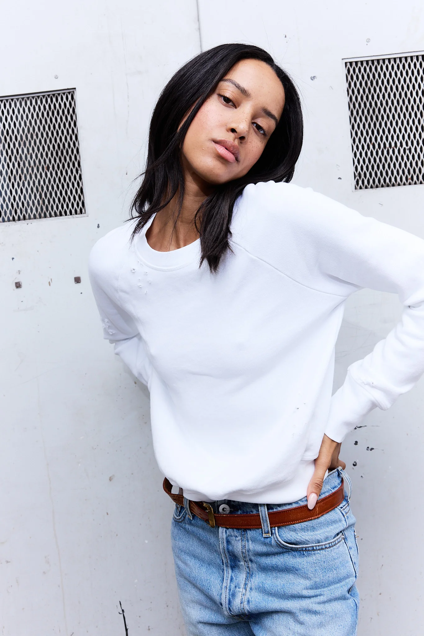 NSF Saguro Chic Torn Loop Terry Sweatshirt - White - Renuaun