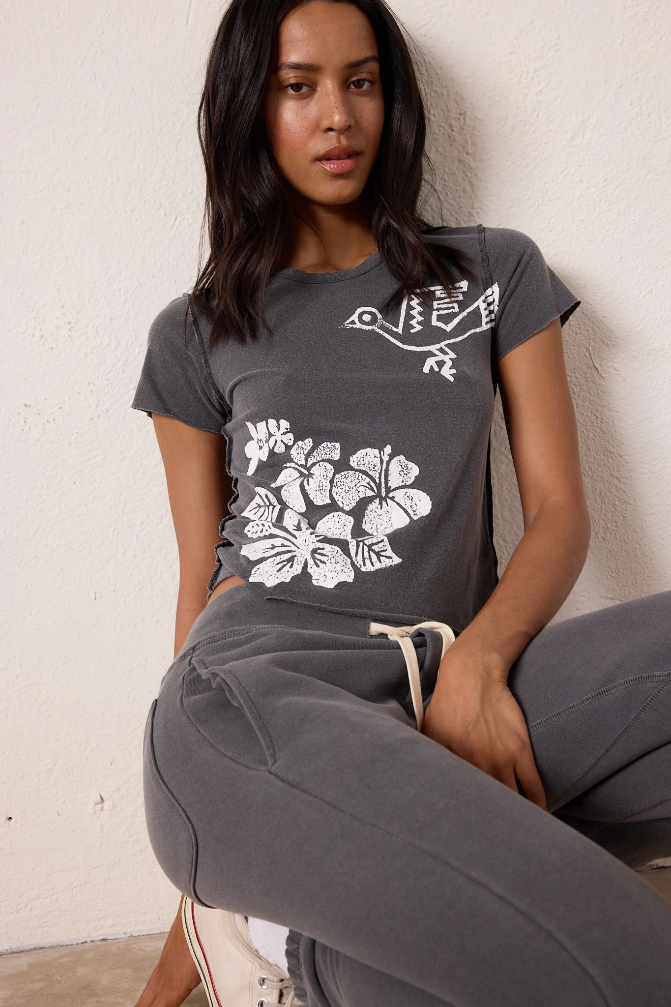 NSF Tara Lux Jersey Hula Mini Crew Tee - Faded Black - Renuaun