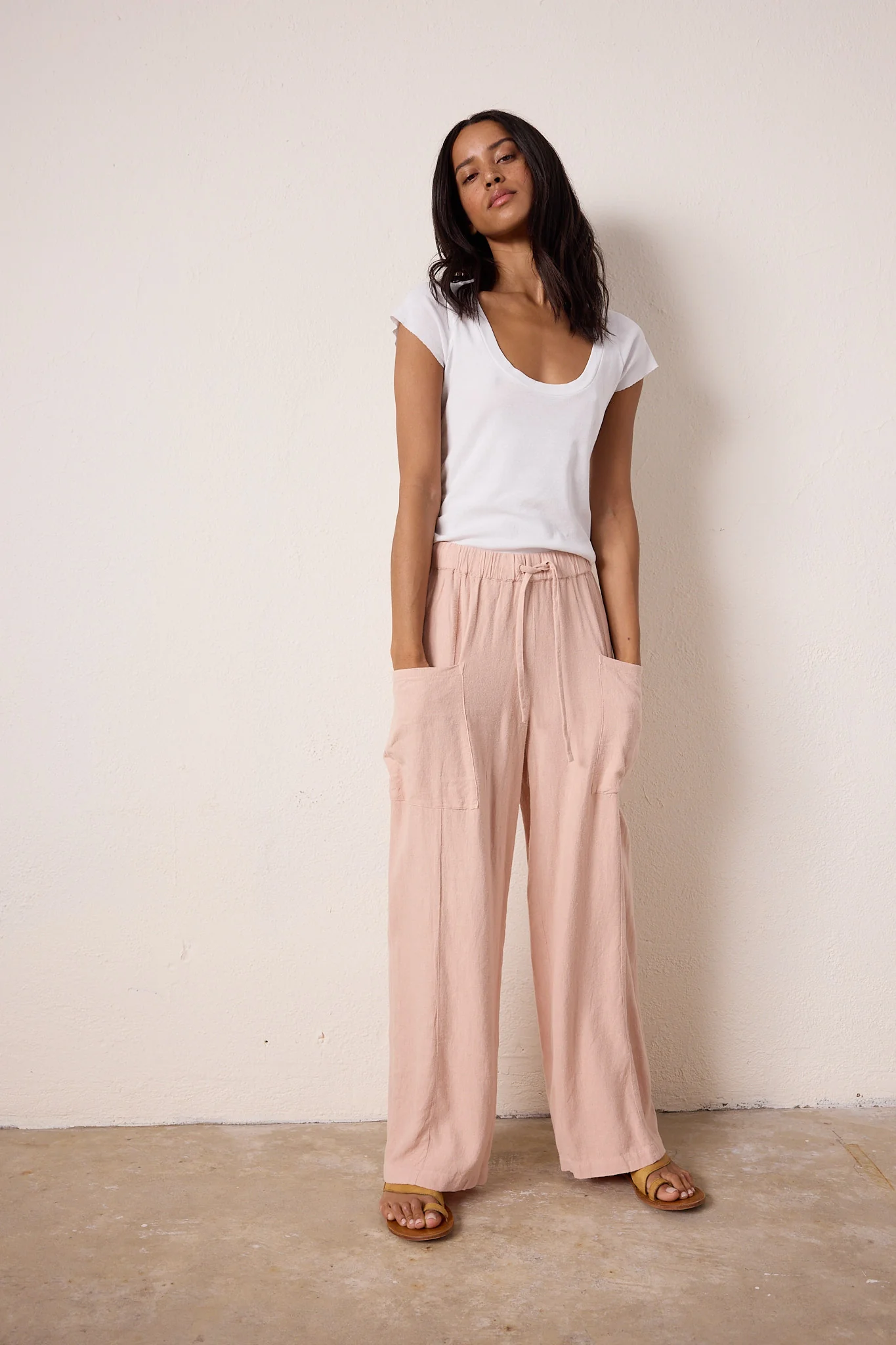NSF Sydney Wide Leg Linen Viscose Pant - Rosy - Renuaun