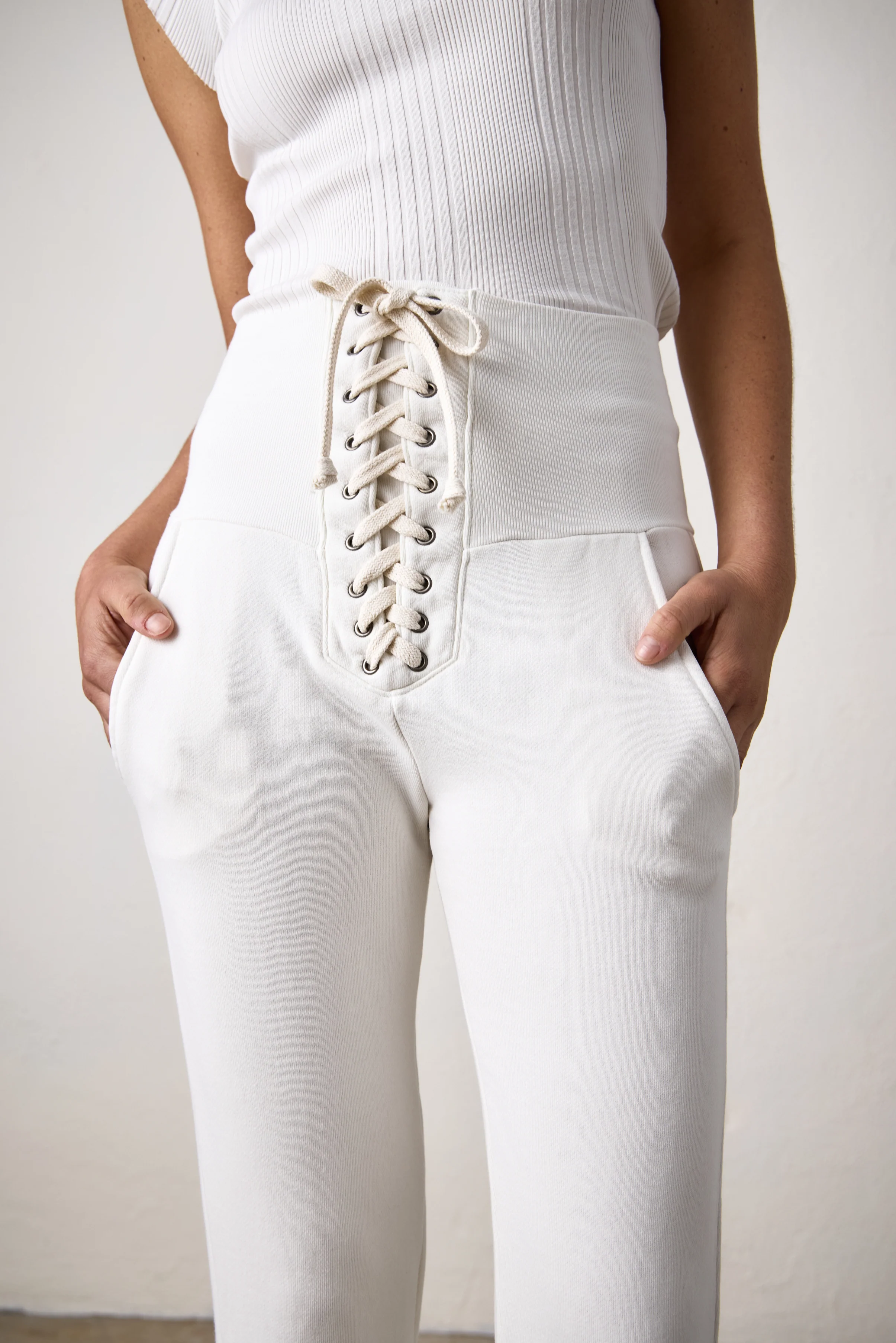 NSF Maren Corset Loop Terry Sweatpant - Soft White - Renuaun