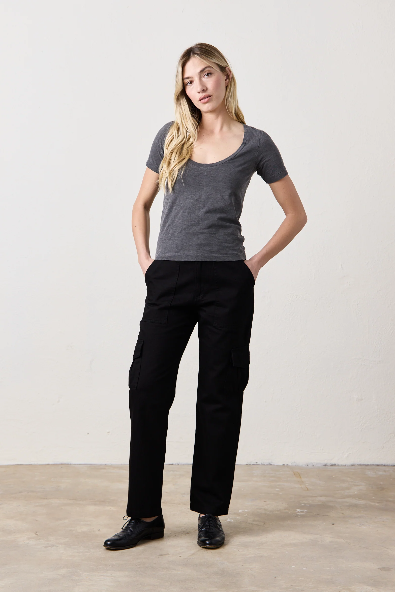 NSF Tally Slim Fit U Neck Slub Jersey Tee - Faded Black - Renuaun