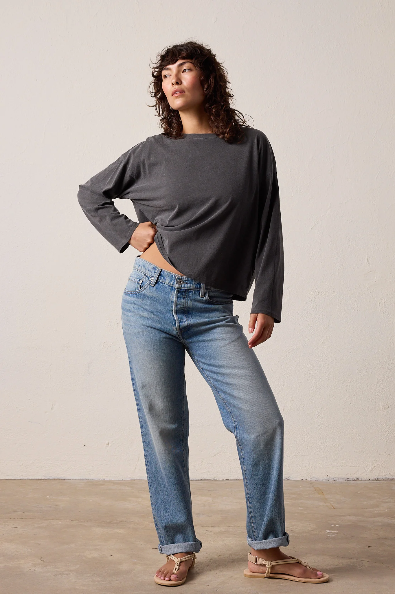 NSF Loffler Boxy Fine Jersey Tee - Faded Black - Renuaun