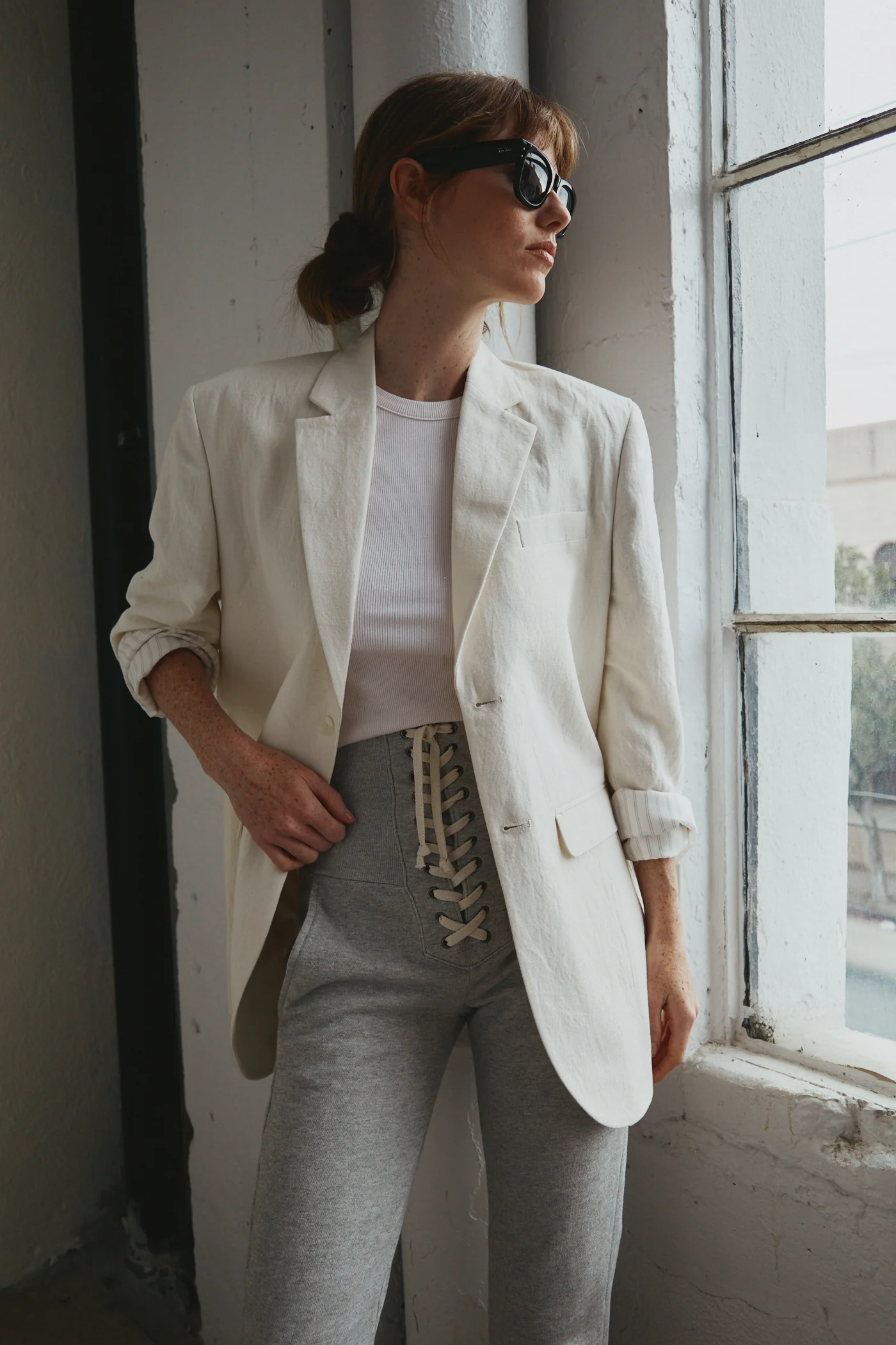 NSF Maren Corset Vintage Terry Sweatpant - Heather Gray - Renuaun