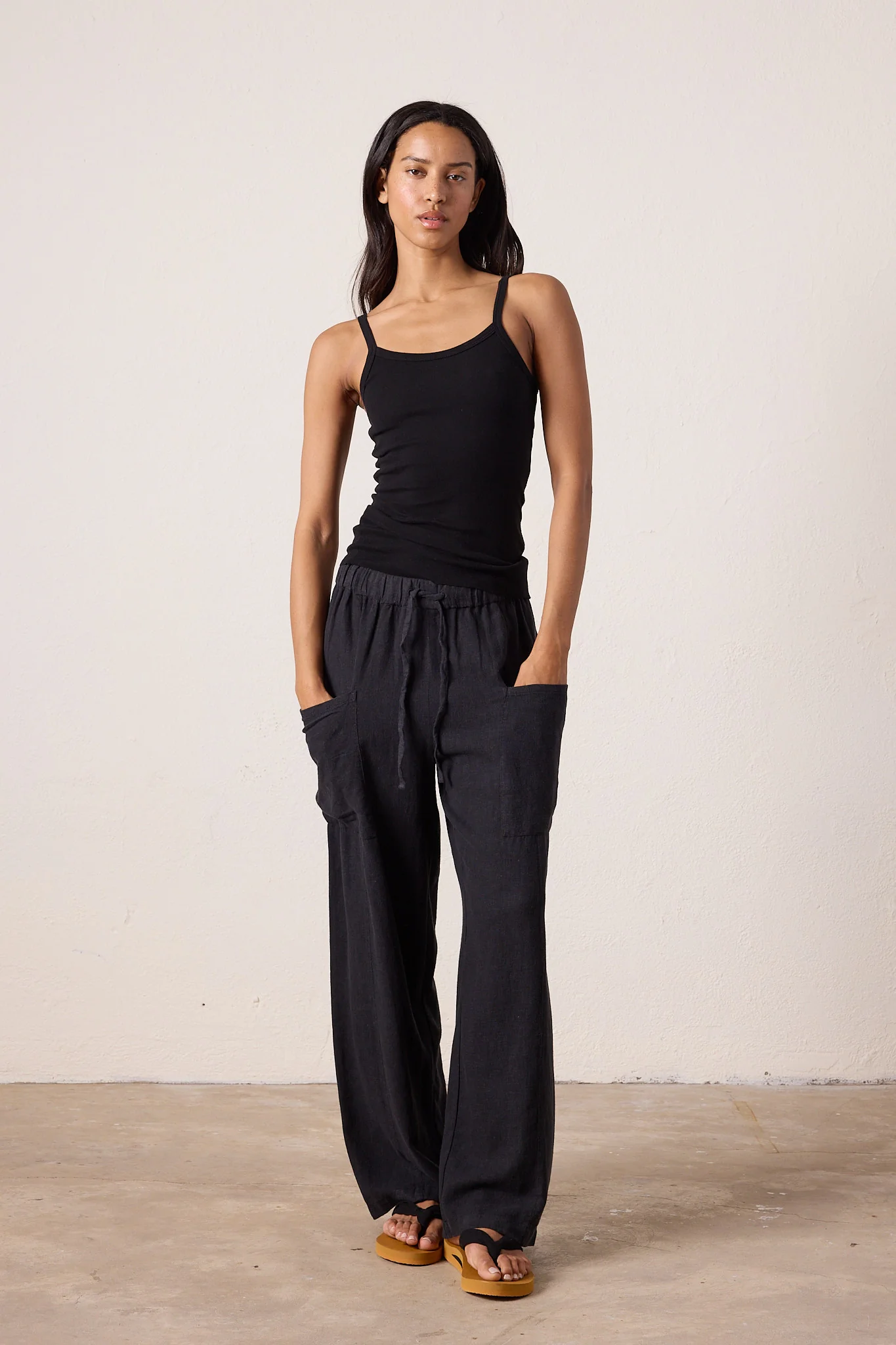NSF Sydney Wide Leg Linen Viscose Pant - Black - Renuaun
