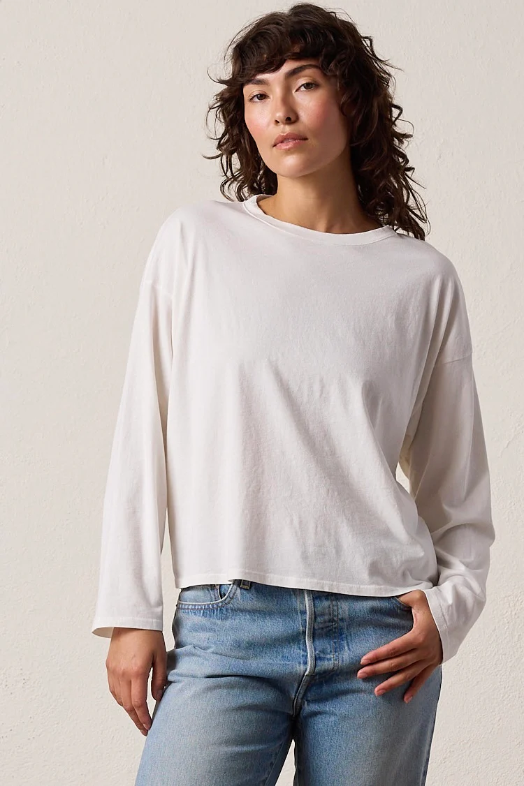 NSF Loffler Boxy Fine Jersey Tee - Soft White - Renuaun