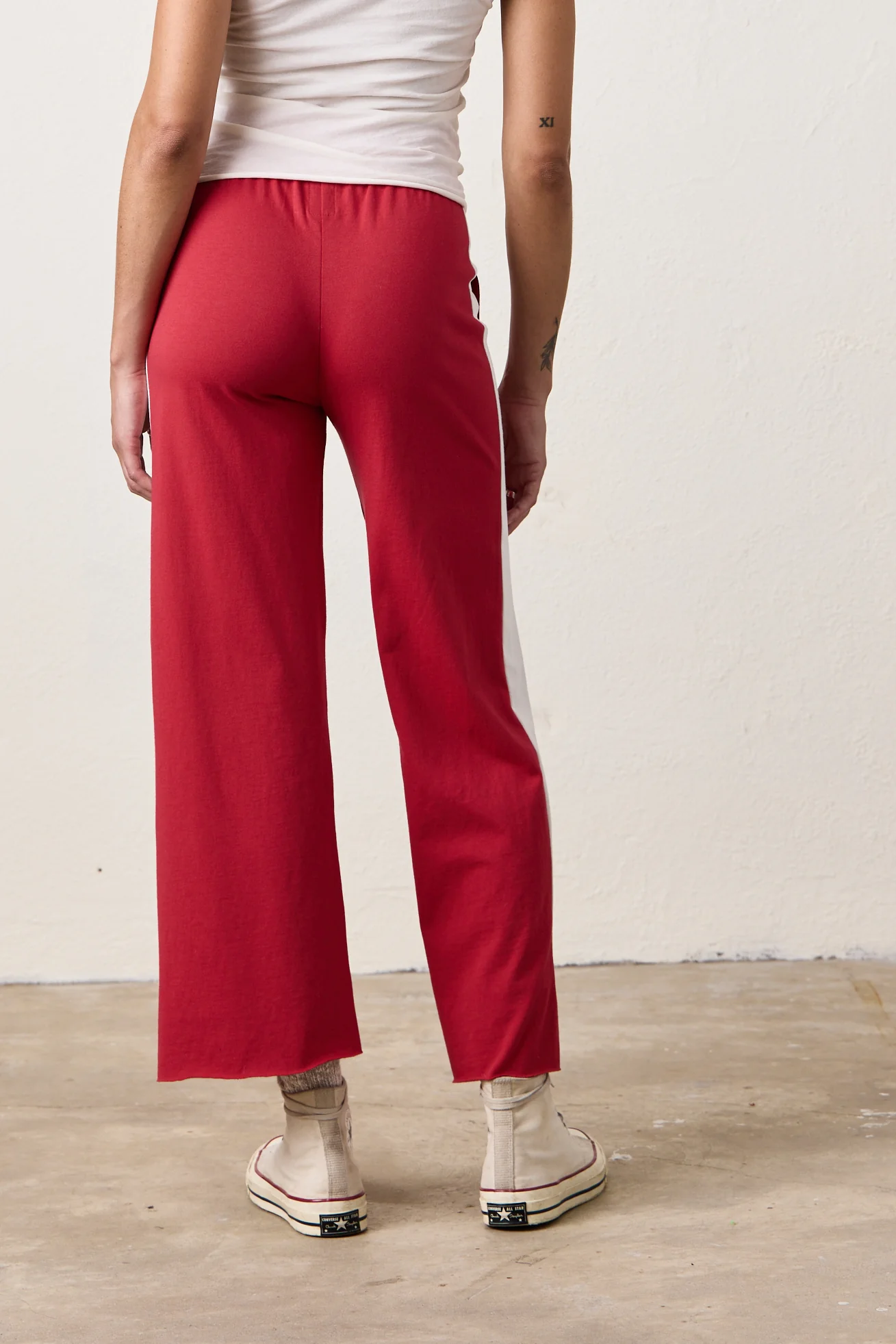 RILEY WIDE LEG JERSEY PANT / RED/IVORY - Renuaun