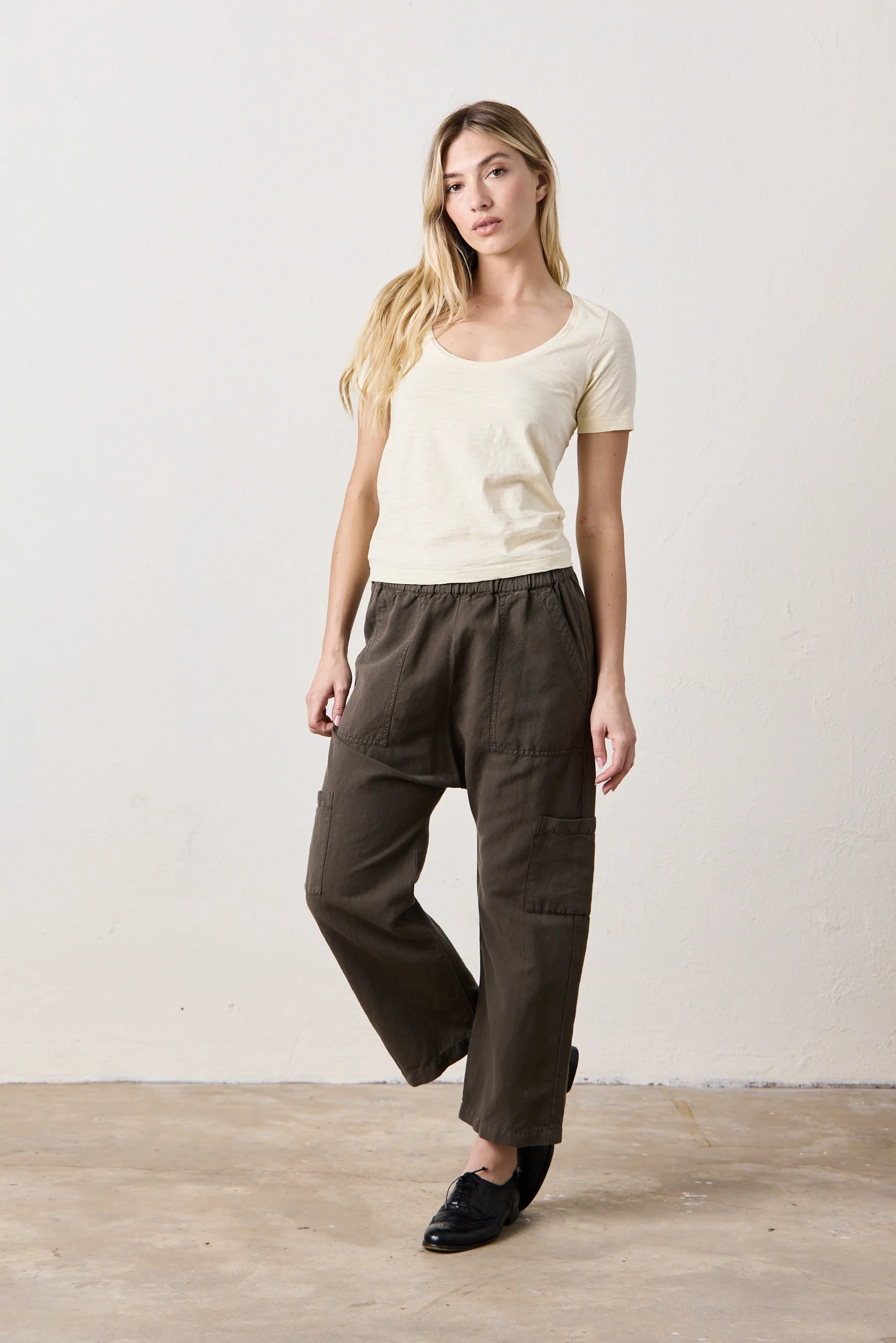 NSF Shailey Paperbag Waist Linen Cotton Pant - Olive - Renuaun