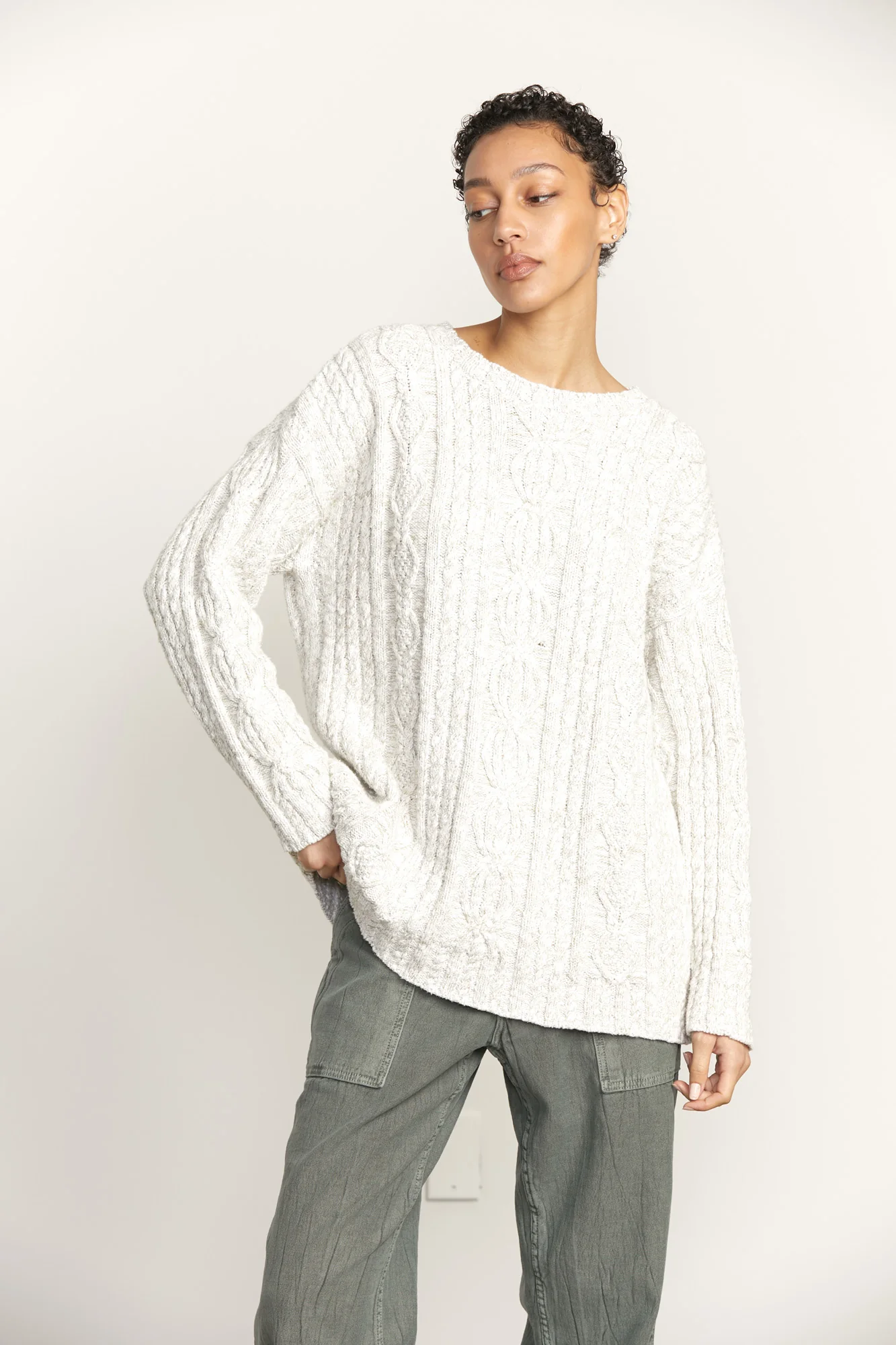 NSF SRPLS 90S Era Cable Sweater - Heather Gray - Renuaun